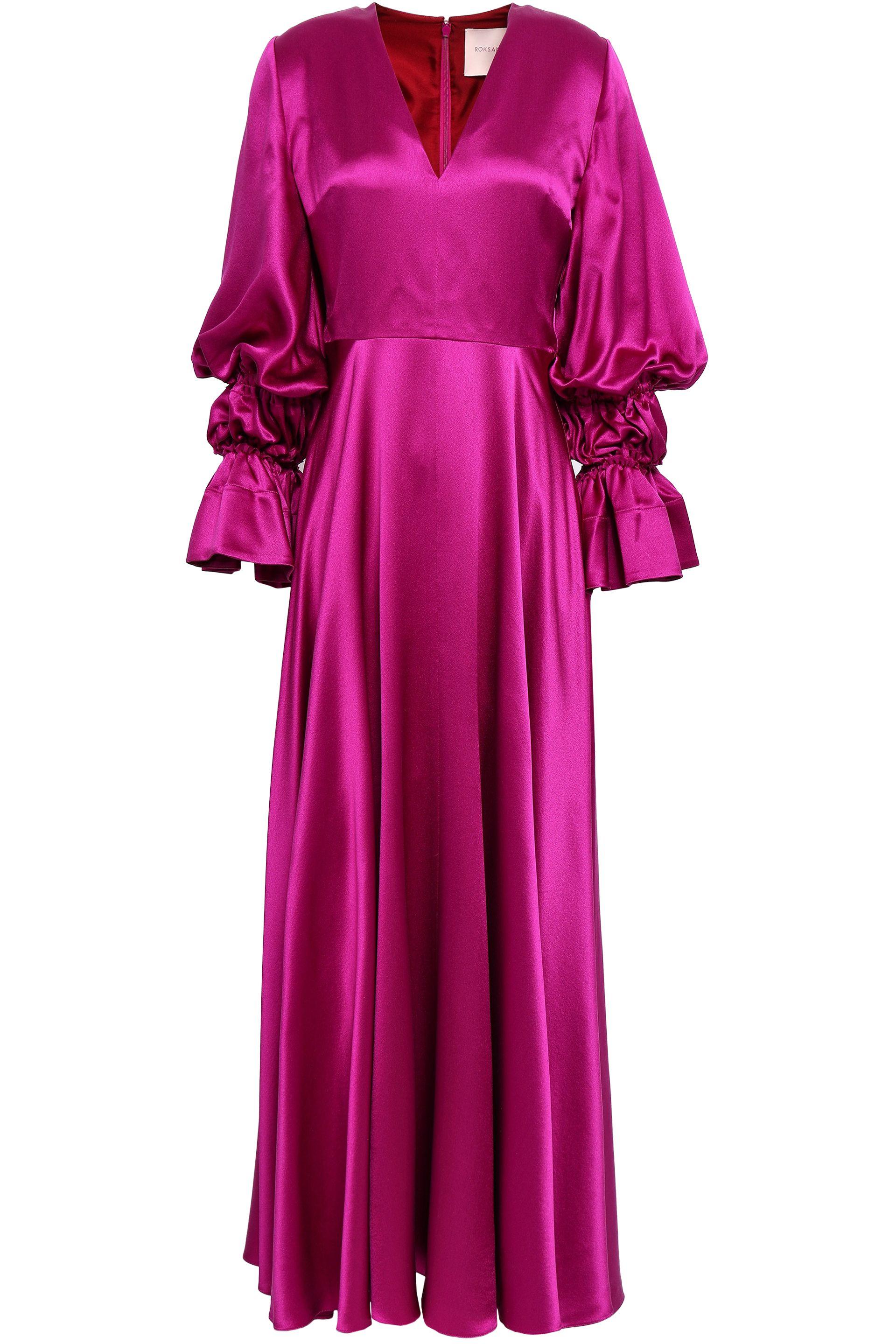 ROKSANDA Ruched Silk-satin Maxi Dress Magenta - Lyst