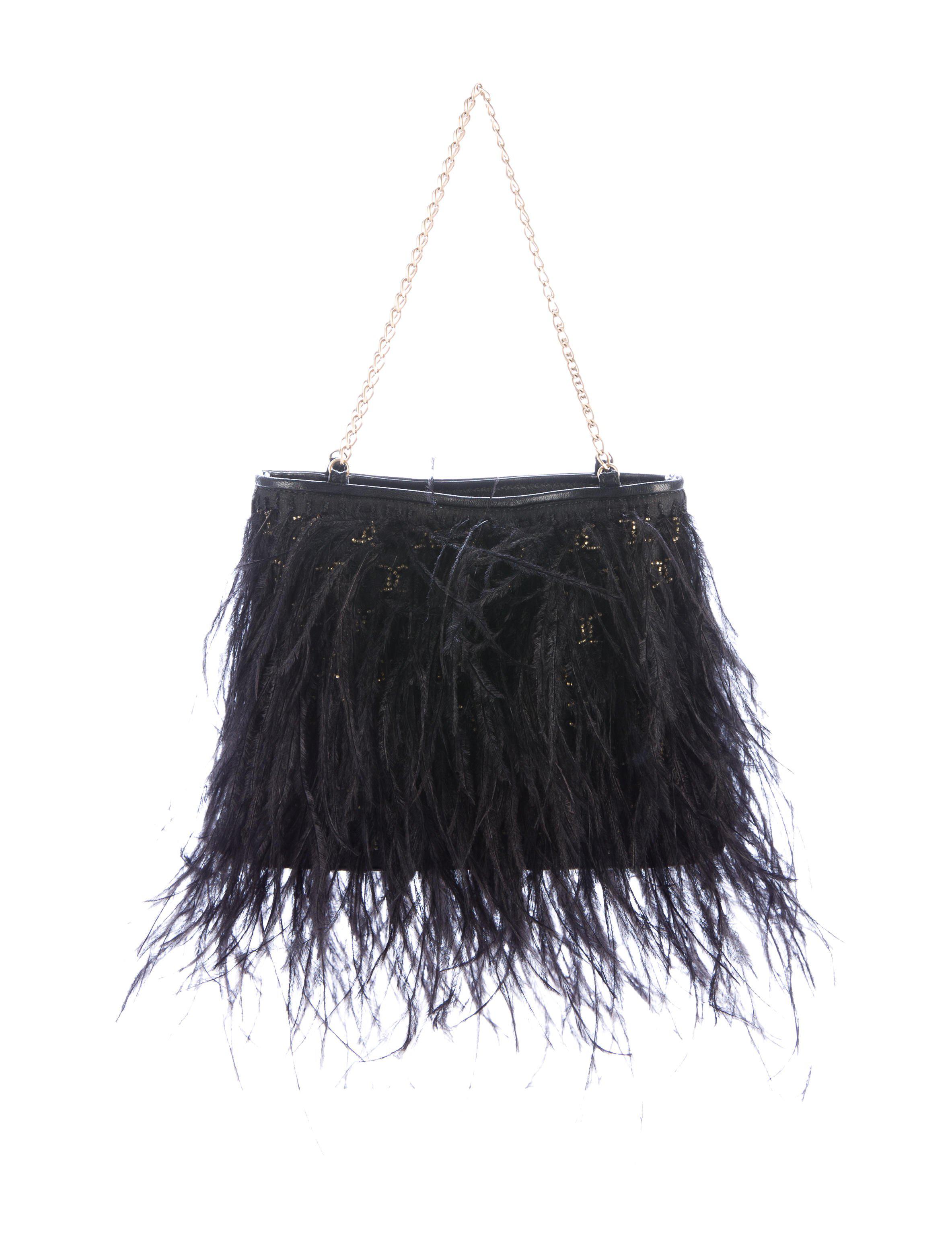 Lyst Chanel Ostrich Feather Evening Bag Black In Metallic Gallery