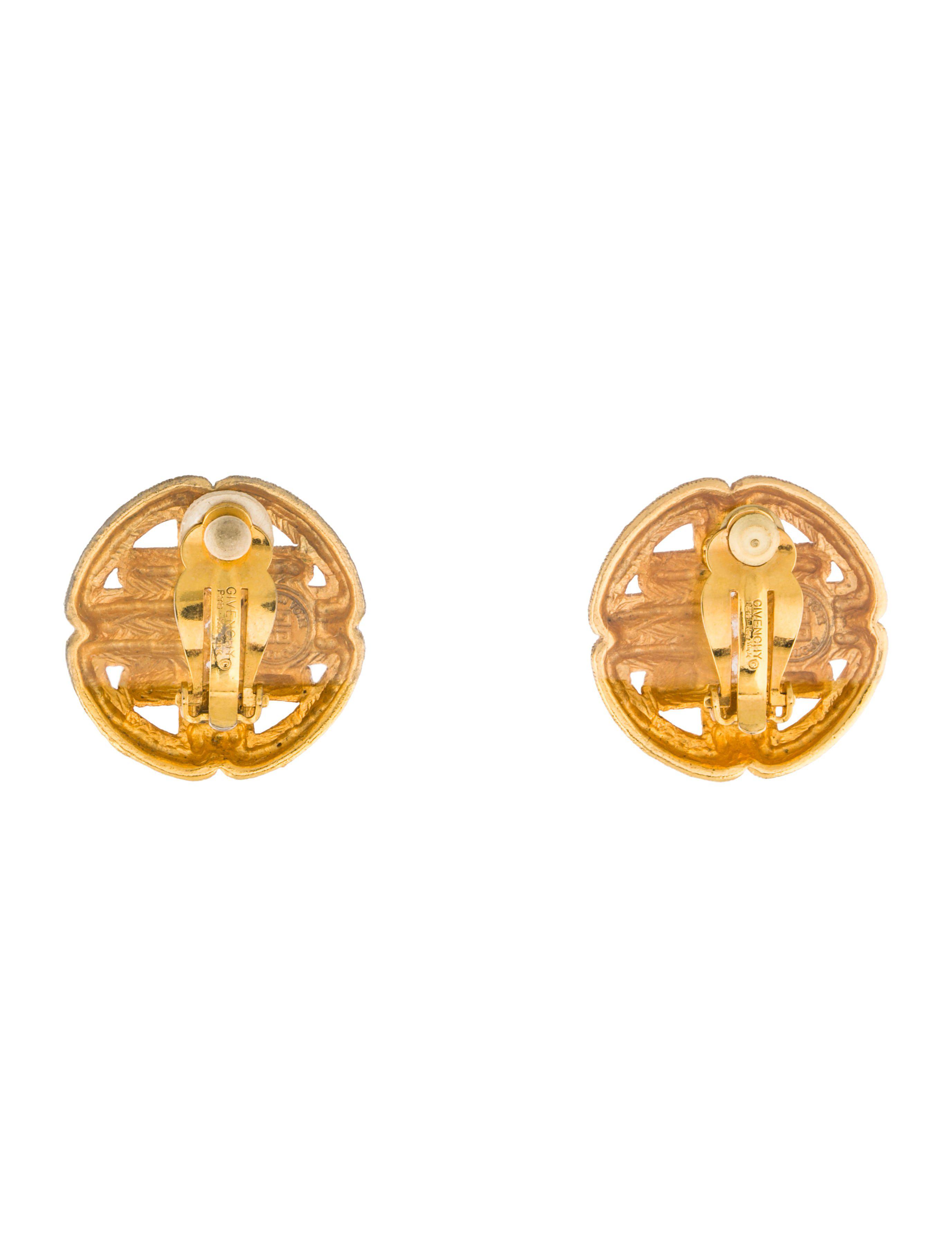Lyst Givenchy Vintage Logo Clipon Earrings Gold in Metallic