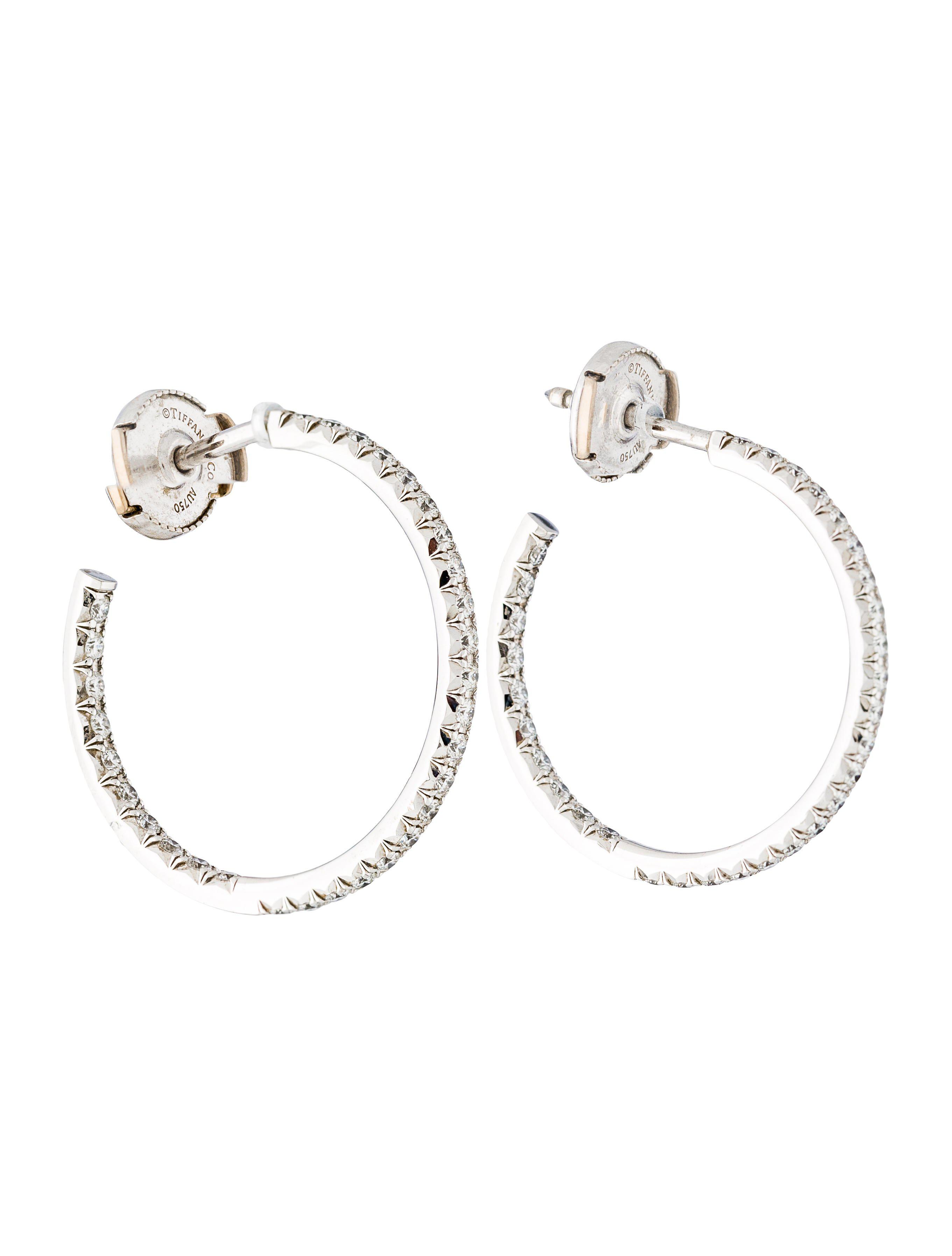 Lyst Tiffany Co 18k Diamond Inside Out Hoop Earrings White In Tiffany Co