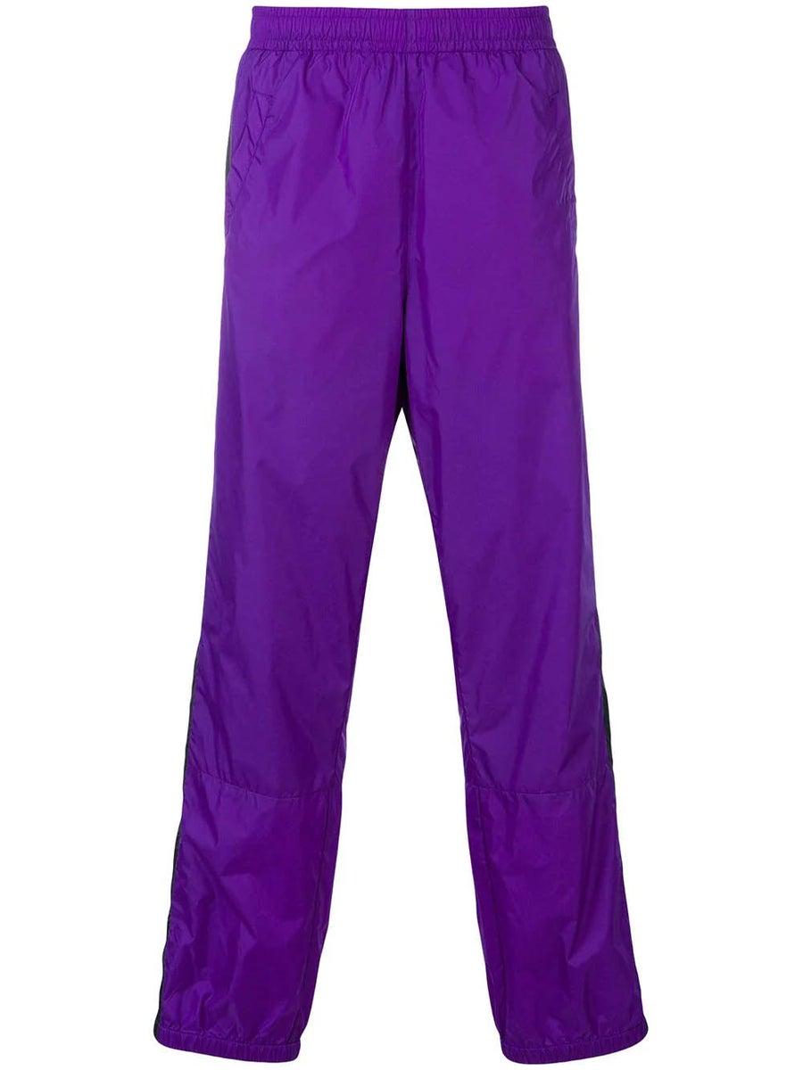 purple and white track pants