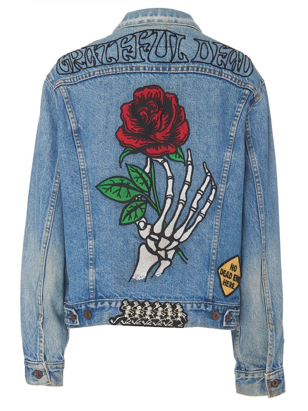 MadeWorn Grateful Dead Embroidered Rose Denim Jacket in