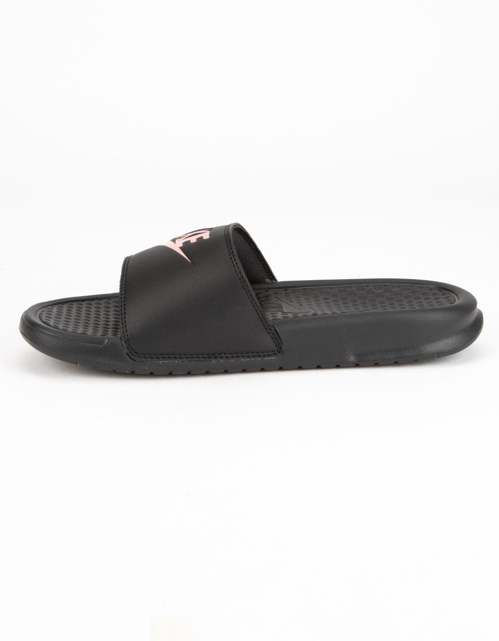 nike benassi slides women's black and rose gold