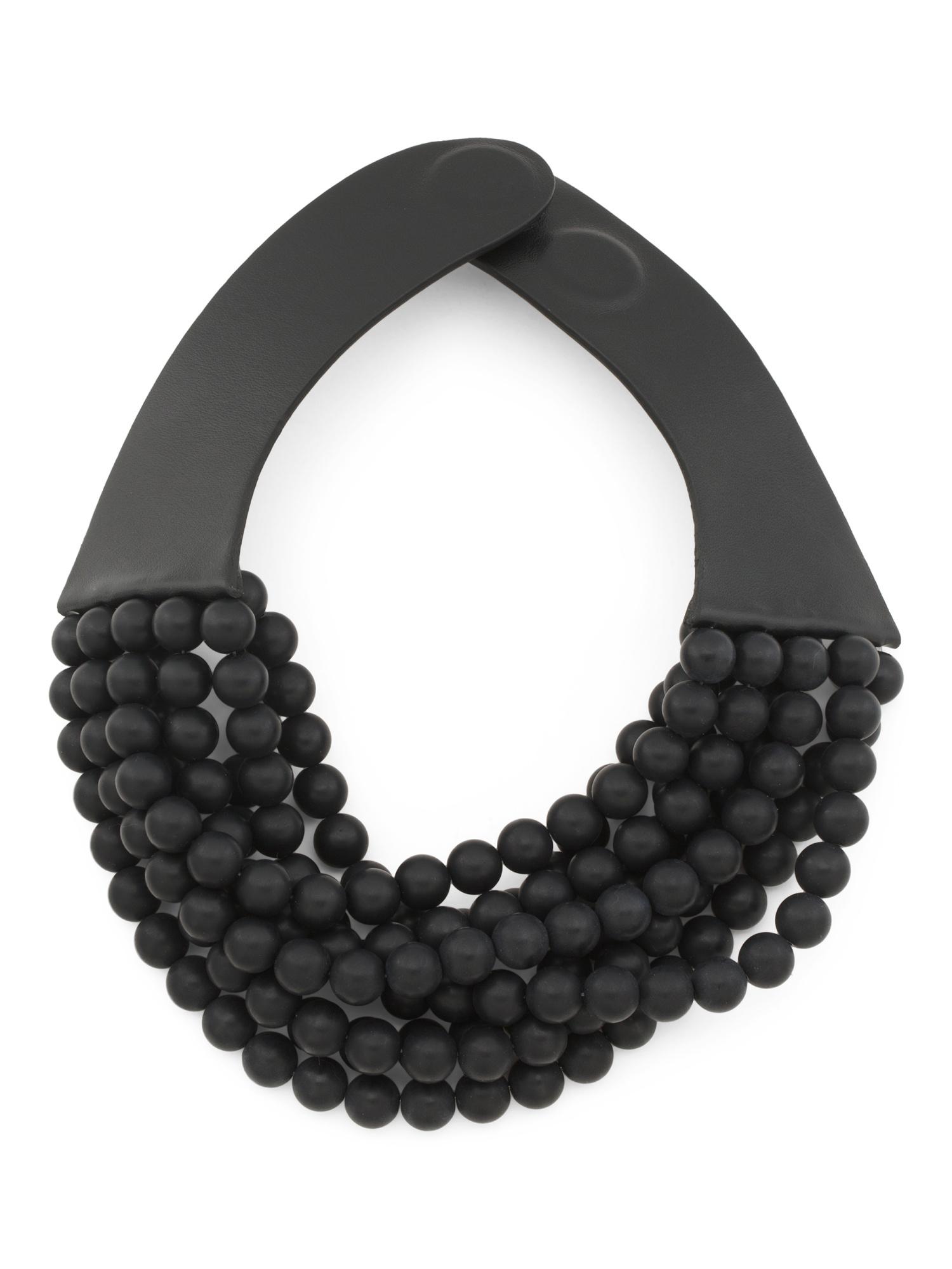 Tj Maxx Handmade In Italy Leather Bella Matte Beaded Necklace in Black