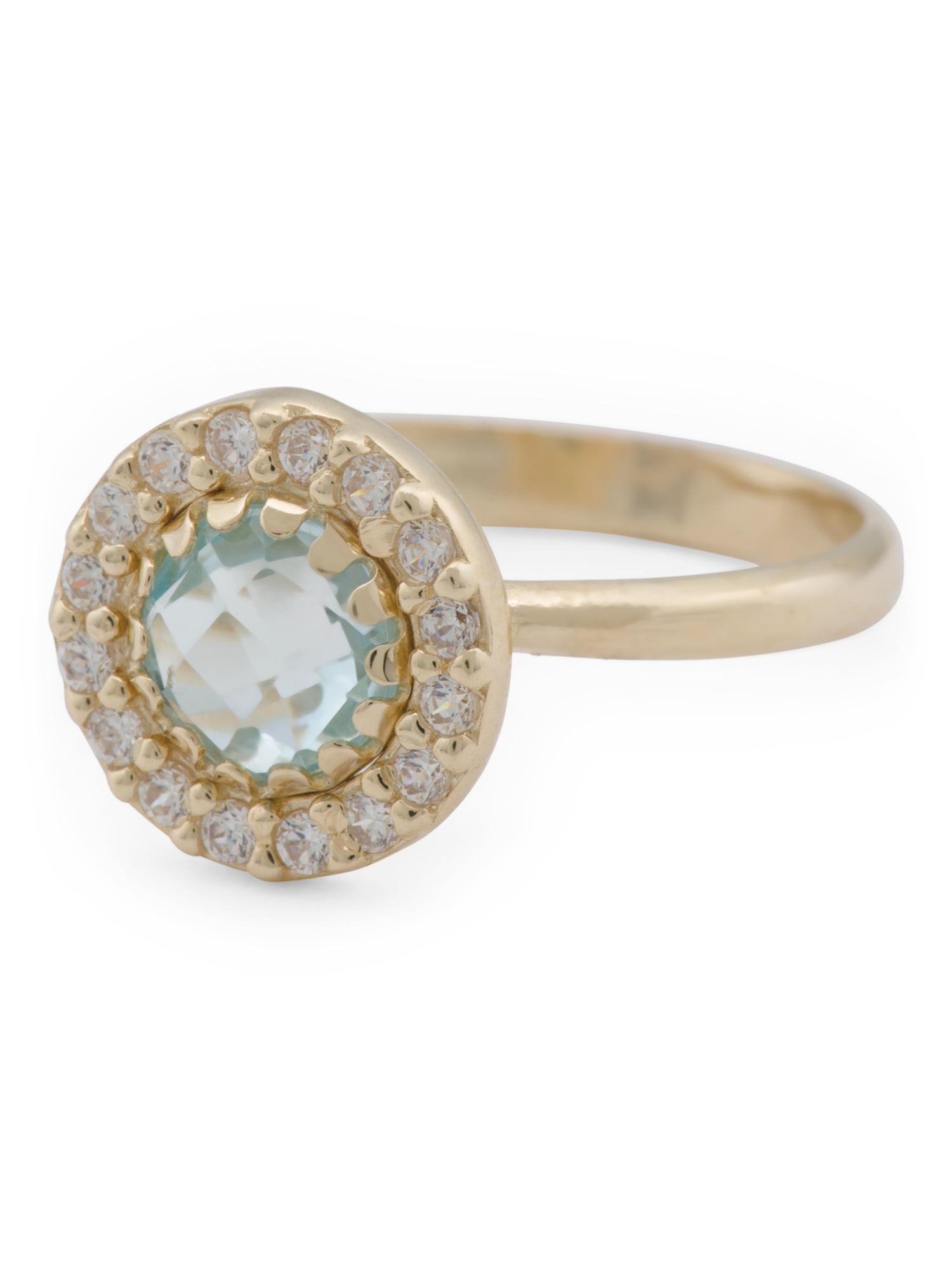 Tj Maxx Made In Italy 14k Gold Blue Topaz And Cz Halo Ring in Metallic