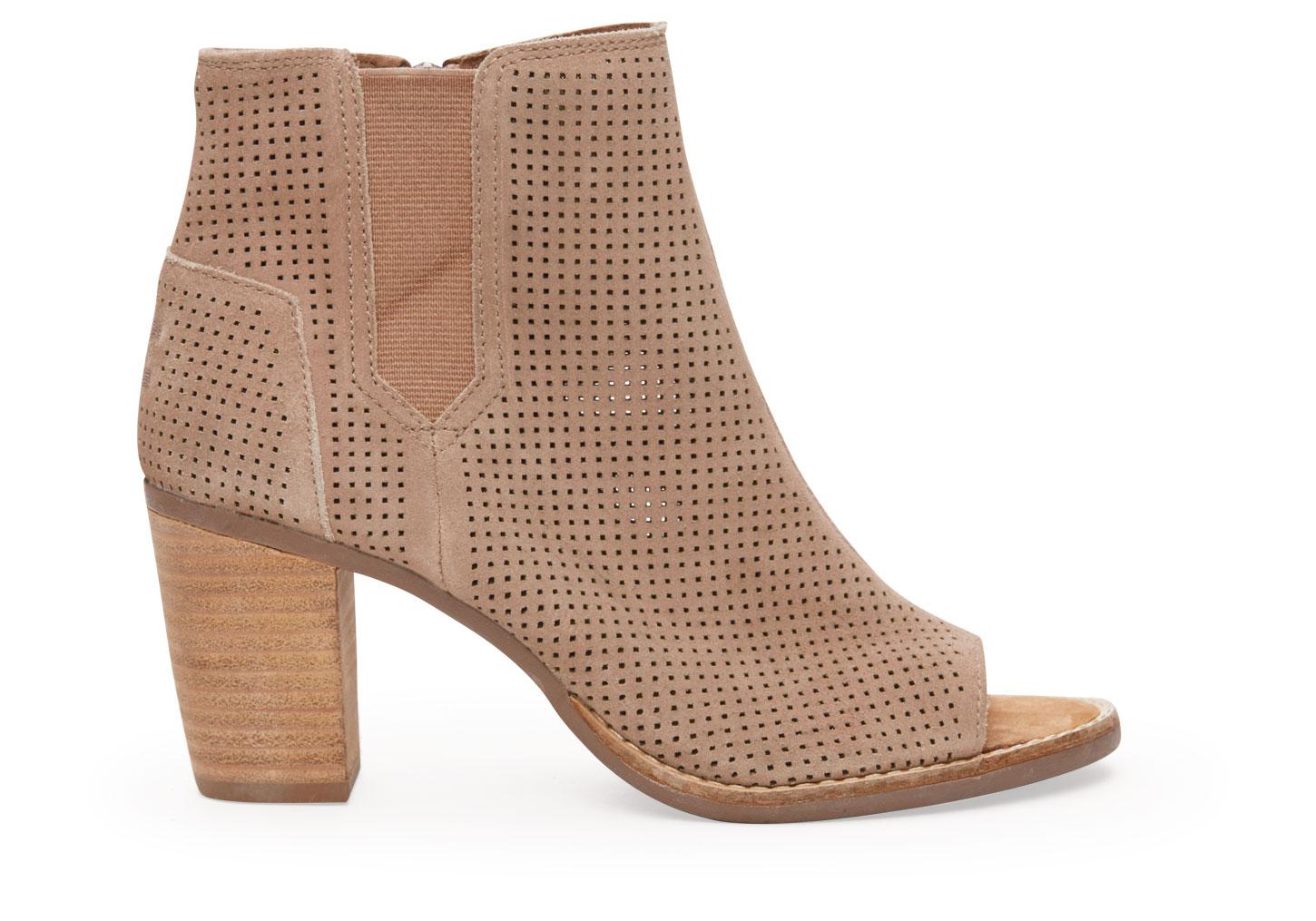 Toms Stucco Suede Perforated Women's Majorca Peep Toe Booties in ...