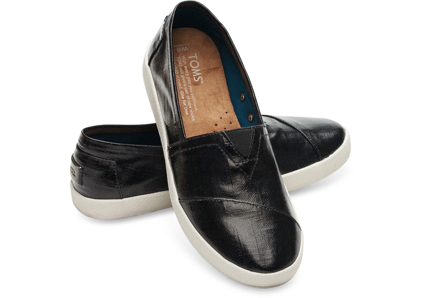 Lyst - Toms Black Patent Linen Women's Avalon Slip-ons In Black