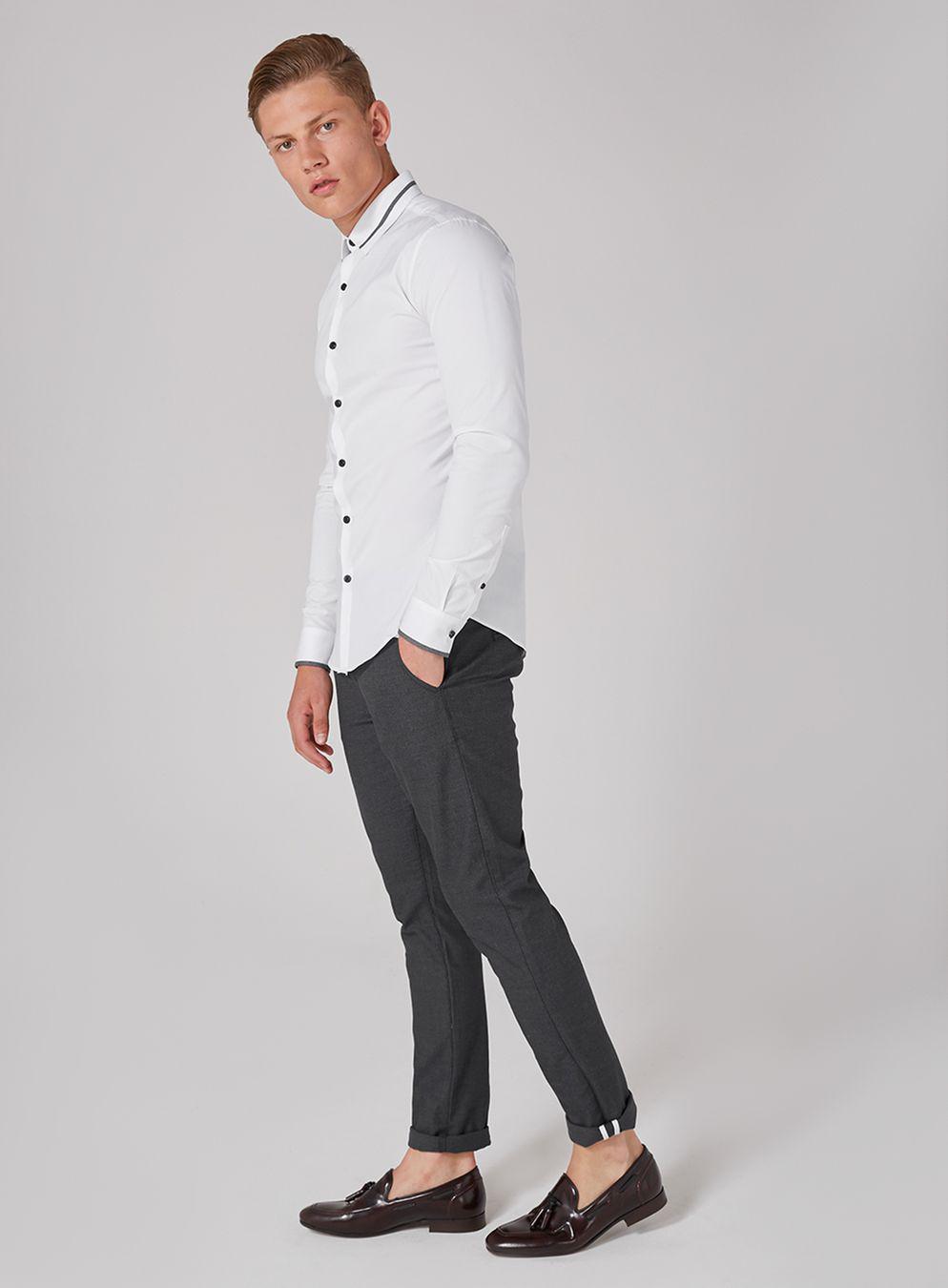 Lyst - Topman White Contrast Muscle Fit Long Sleeve Shirt in White for Men