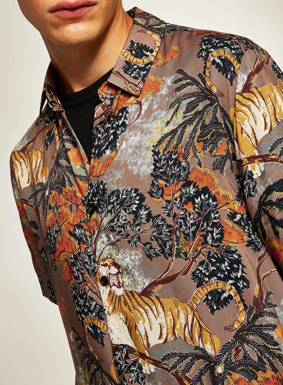 TOPMAN Synthetic Tiger Print Slim Shirt for Men - Lyst