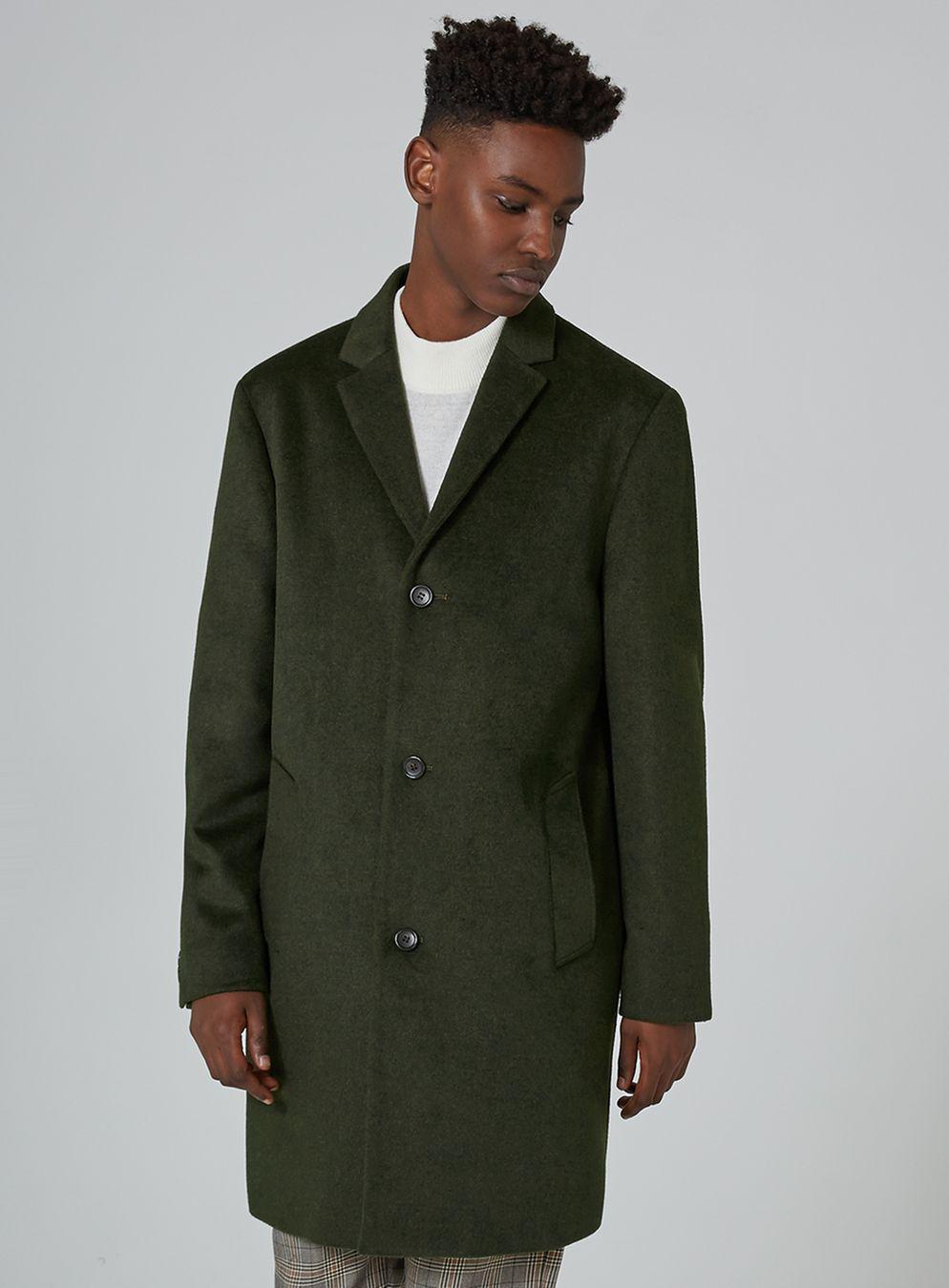 Lyst - Topman Khaki Overcoat Containing Wool in Green for Men