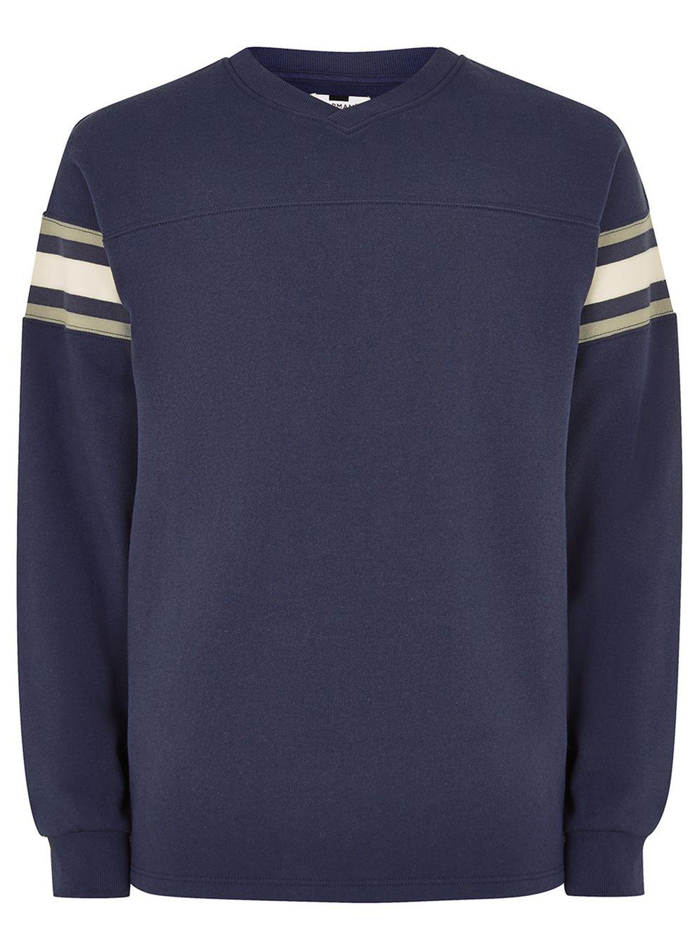 TOPMAN Cotton Navy Vneck Ribbed Sweatshirt in Blue for Men Lyst