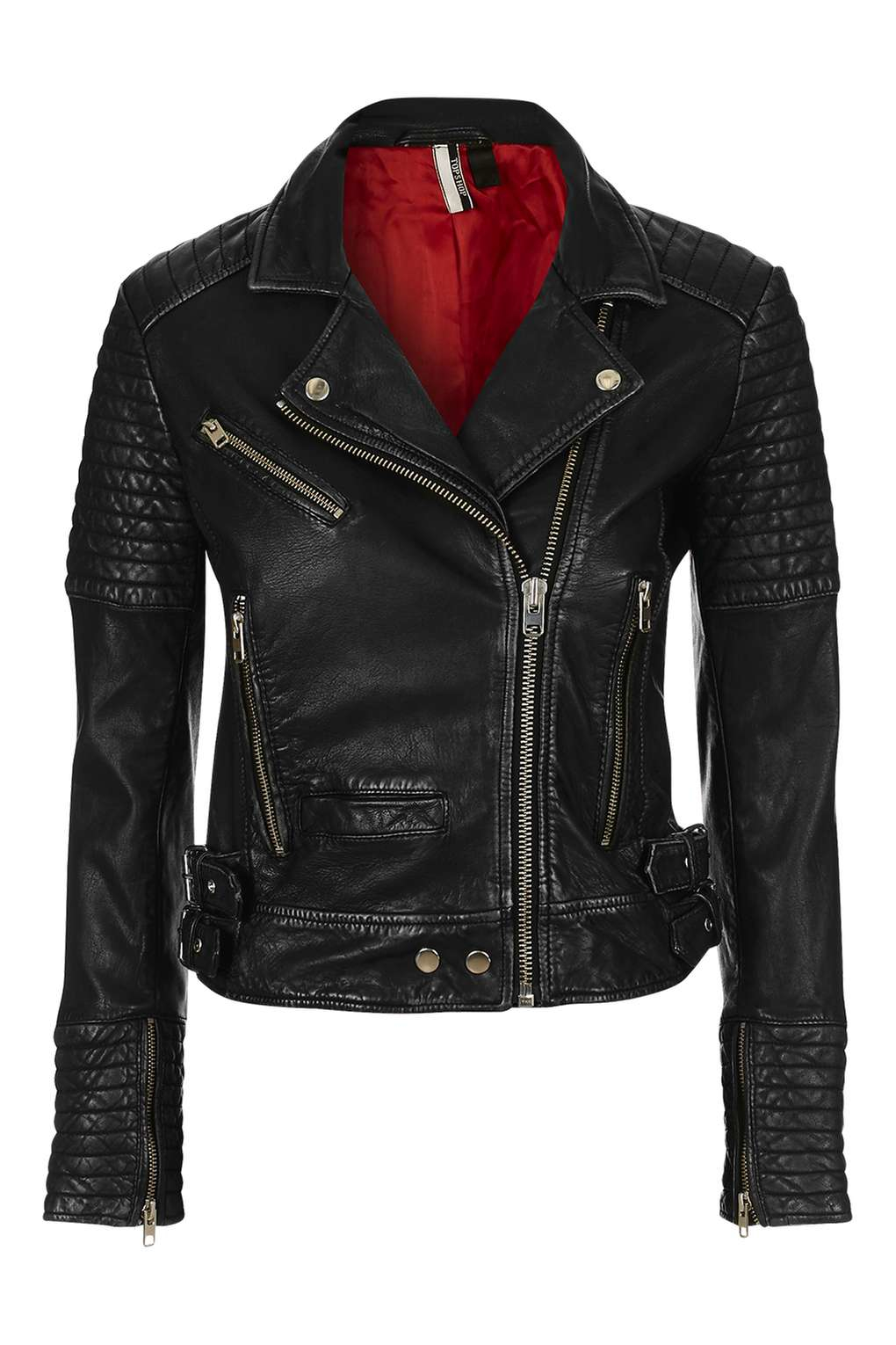 Lyst Topshop Quilted Leather Biker Jacket In Black