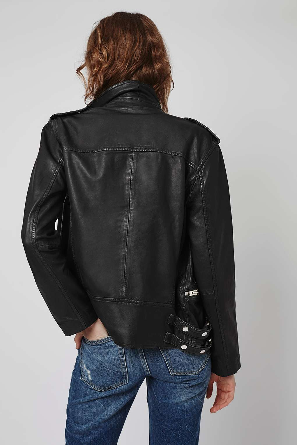 Lyst - Topshop Tall Oversized Leather Jacket in Black