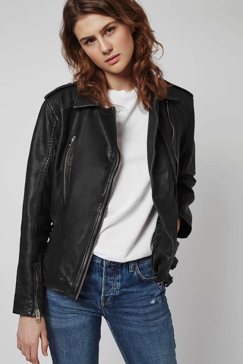 Lyst - Topshop Tall Oversized Leather Jacket in Black