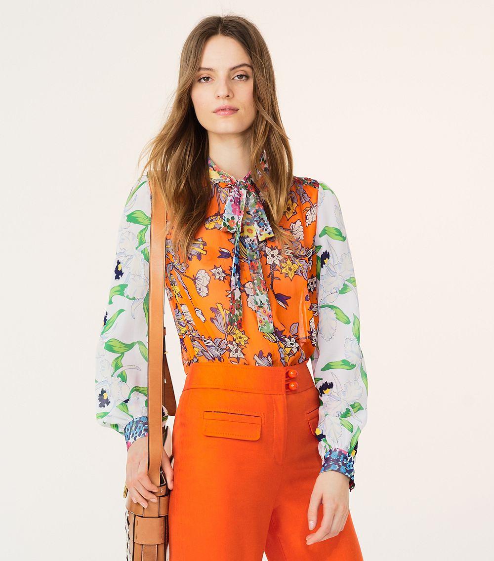 Lyst - Tory Burch Kia Bow Blouse in Orange