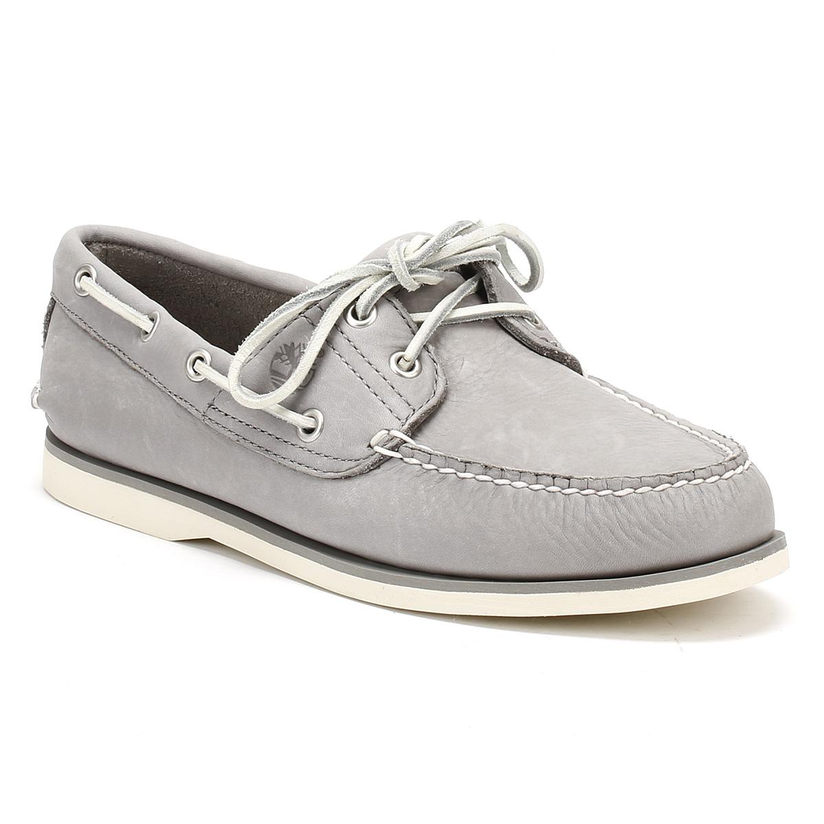 grey leather boat shoes