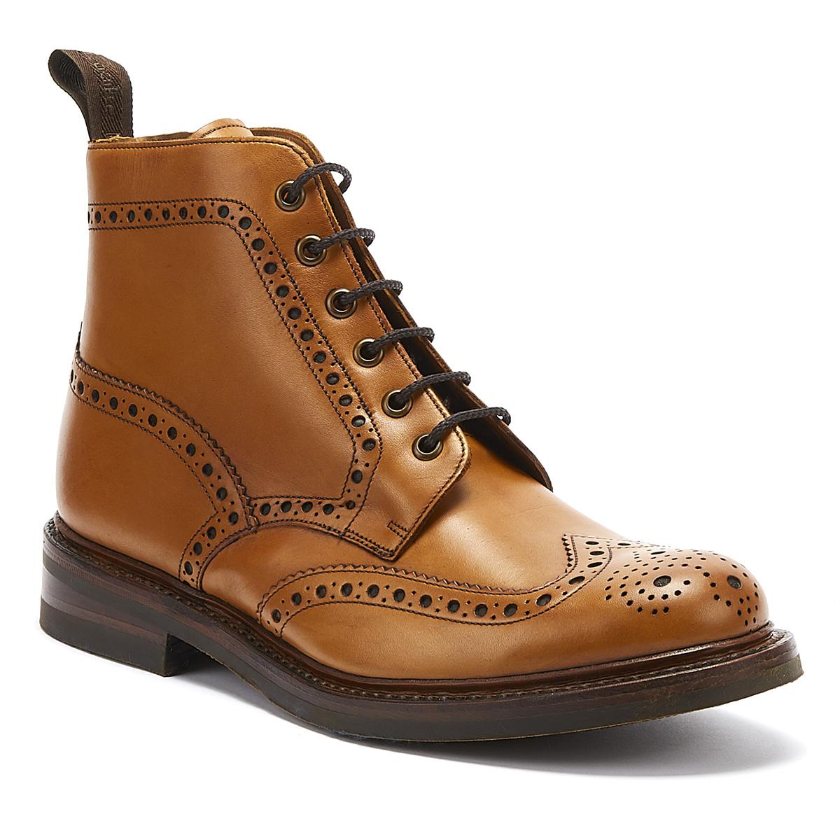 Loake Bedale Mens Tan Leather Brogue Boots in Brown for