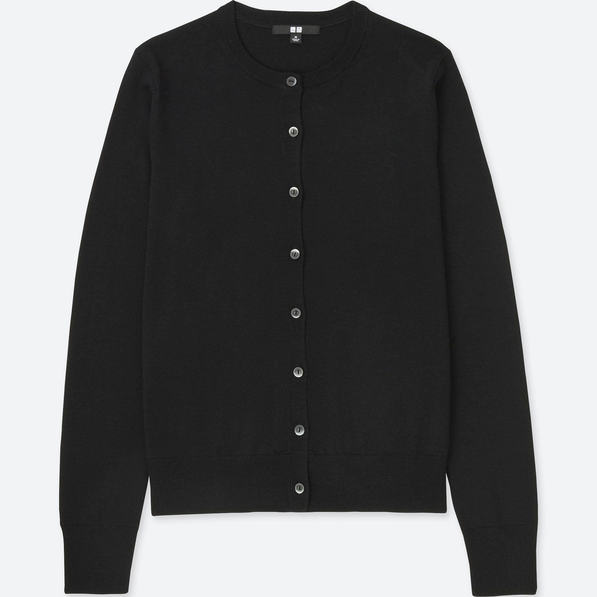 Uniqlo Women Extra Fine Merino Crew Neck Cardigan in Black Lyst