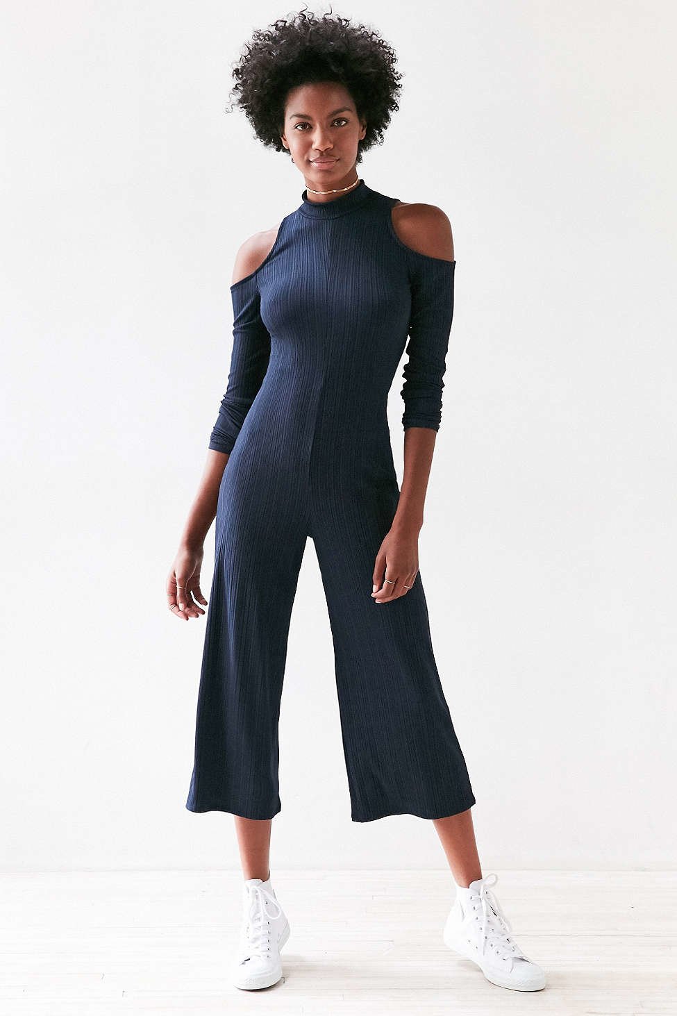 Download Lyst - Silence + Noise Mock Neck Cold Shoulder Jumpsuit in Blue