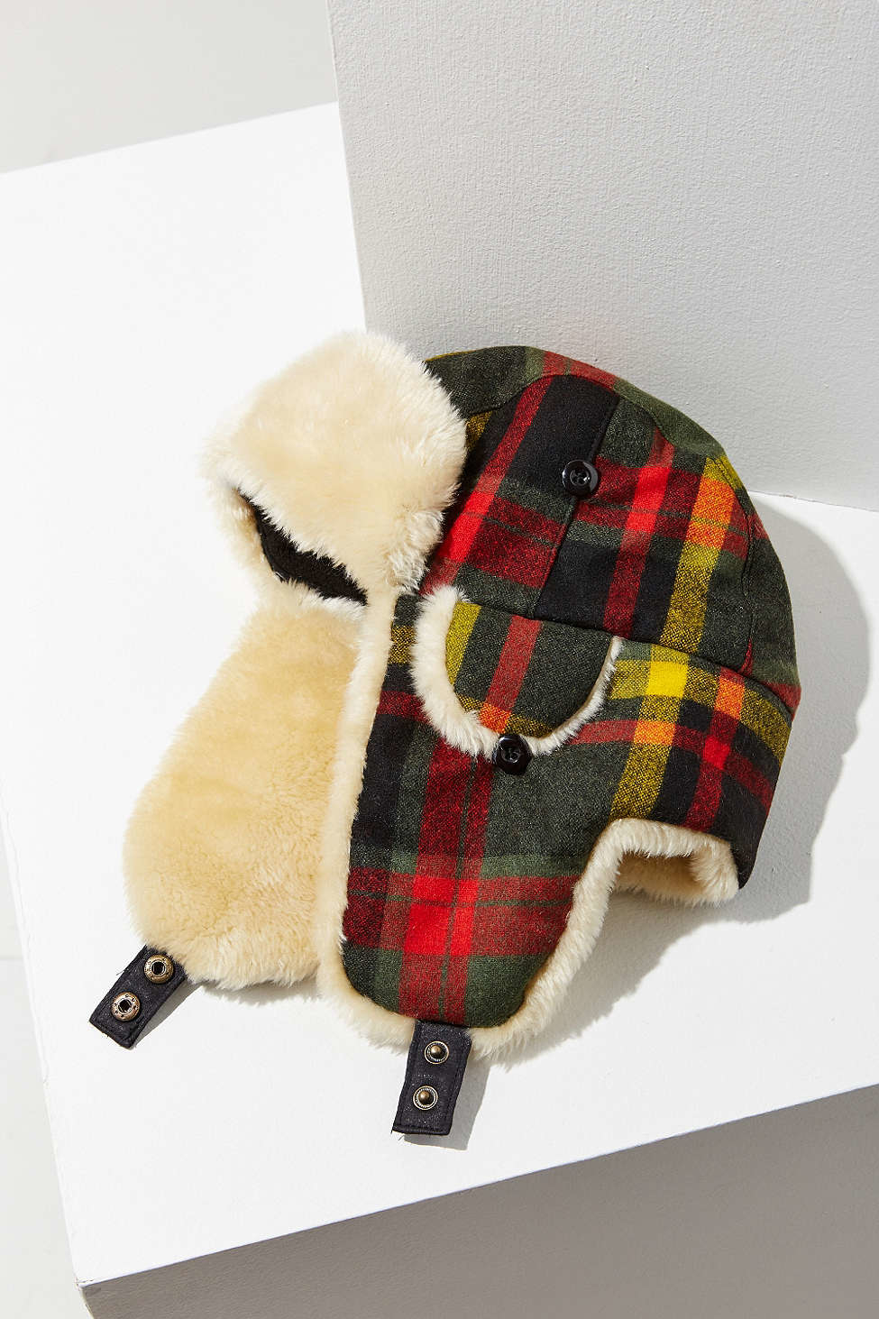 Woolrich Plaid Wool Trapper Hat In Red Lyst 