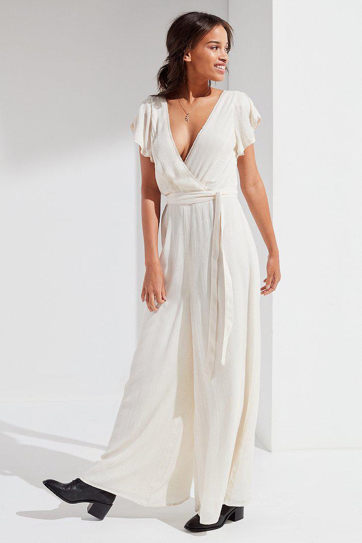 Lyst Urban Outfitters Uo Marie Prairie Wrap Jumpsuit in White