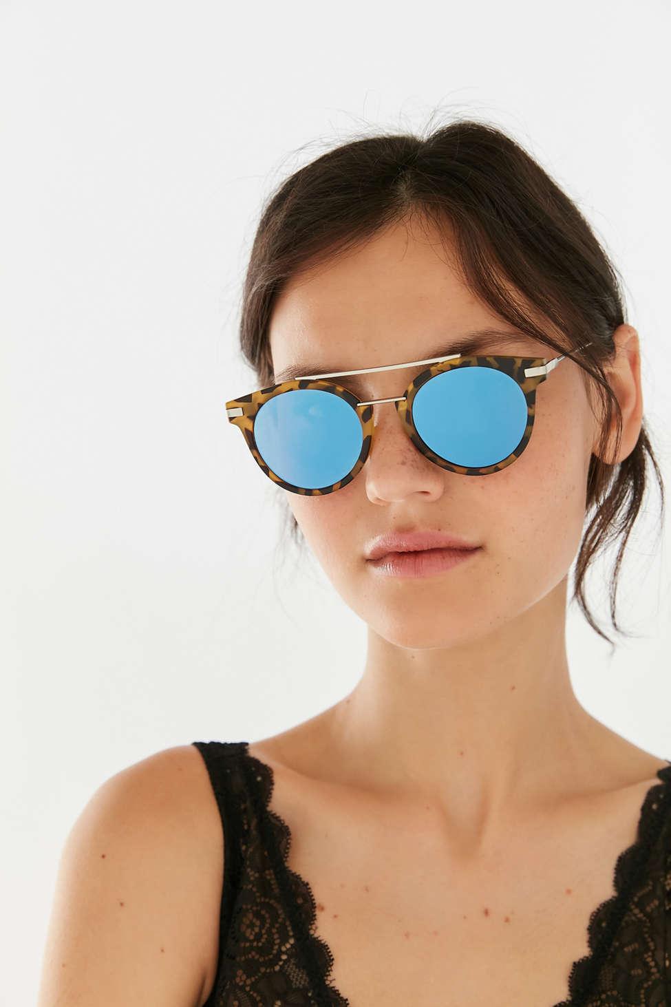 Urban Outfitters Sydney Double Brow Bar Round Sunglasses in Blue Lyst