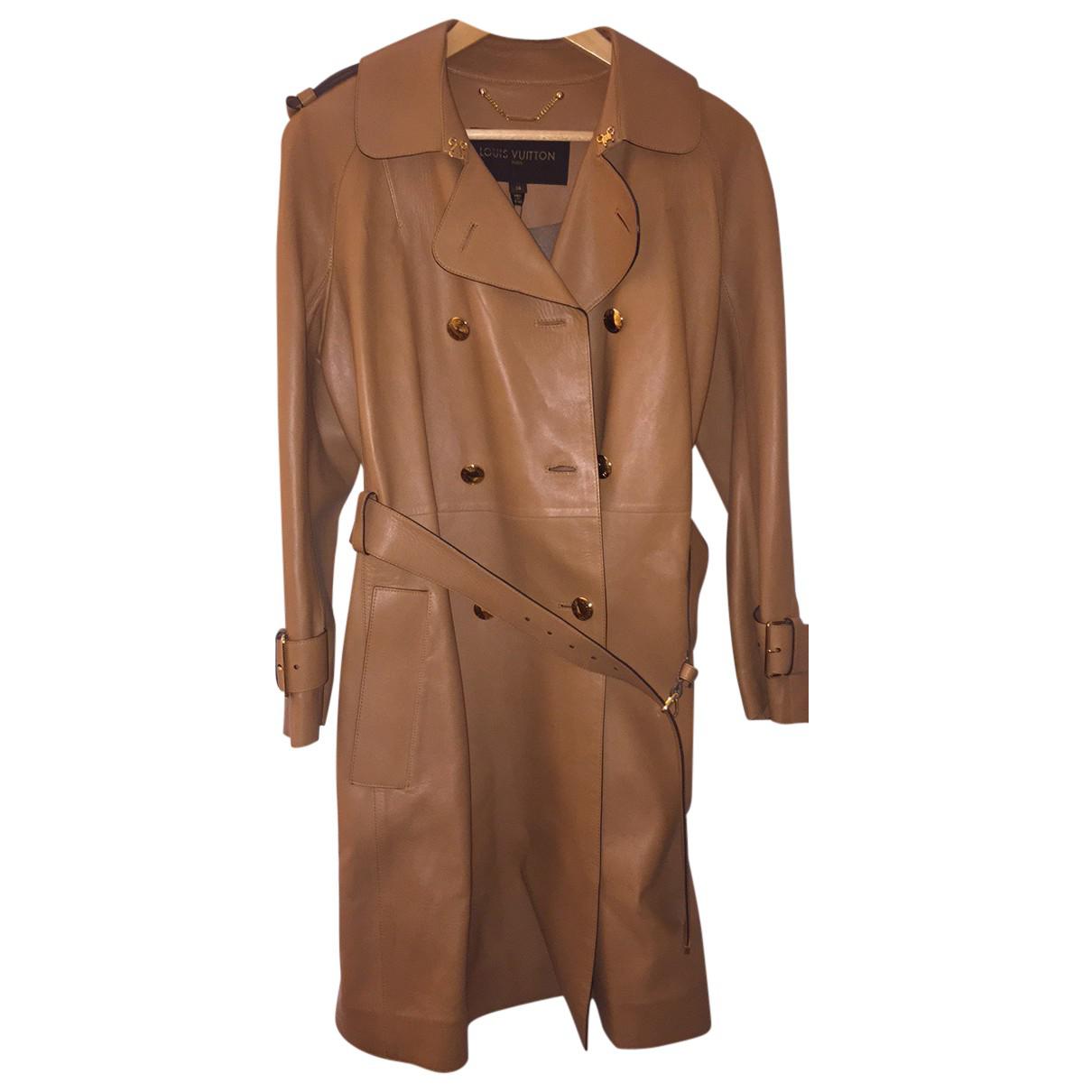 Lyst - Louis Vuitton Pre-owned Camel Leather Trench Coat in Brown