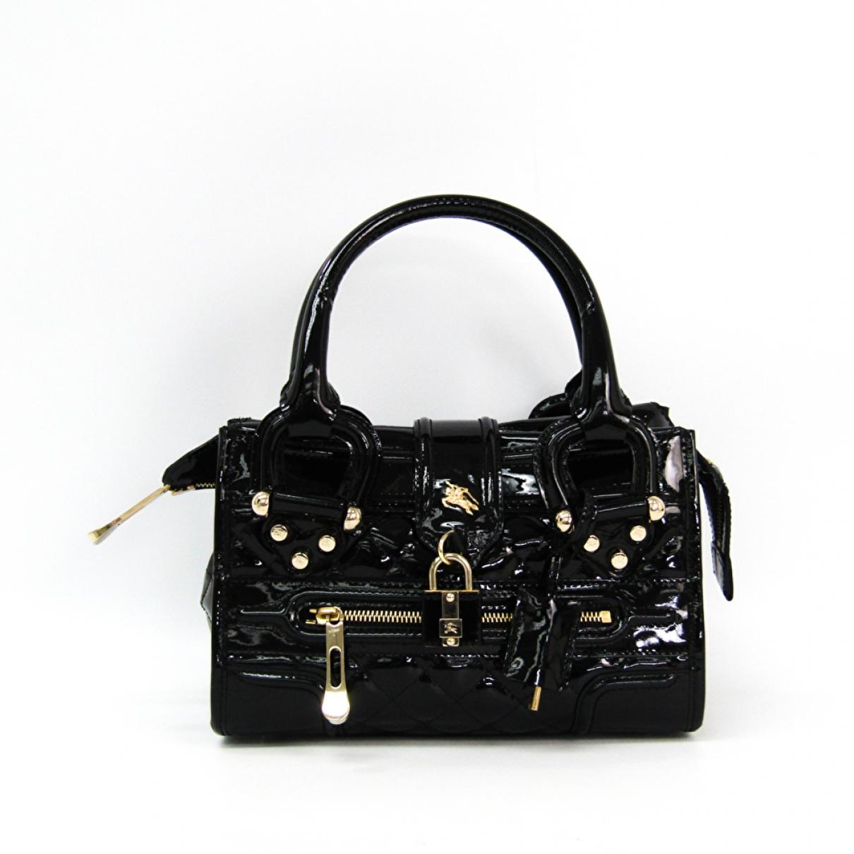 Burberry Black Patent Leather Handbag in Black - Lyst