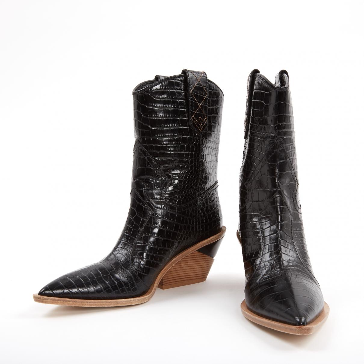 Fendi Cowboy Leather Cowboy Boots in Black - Lyst