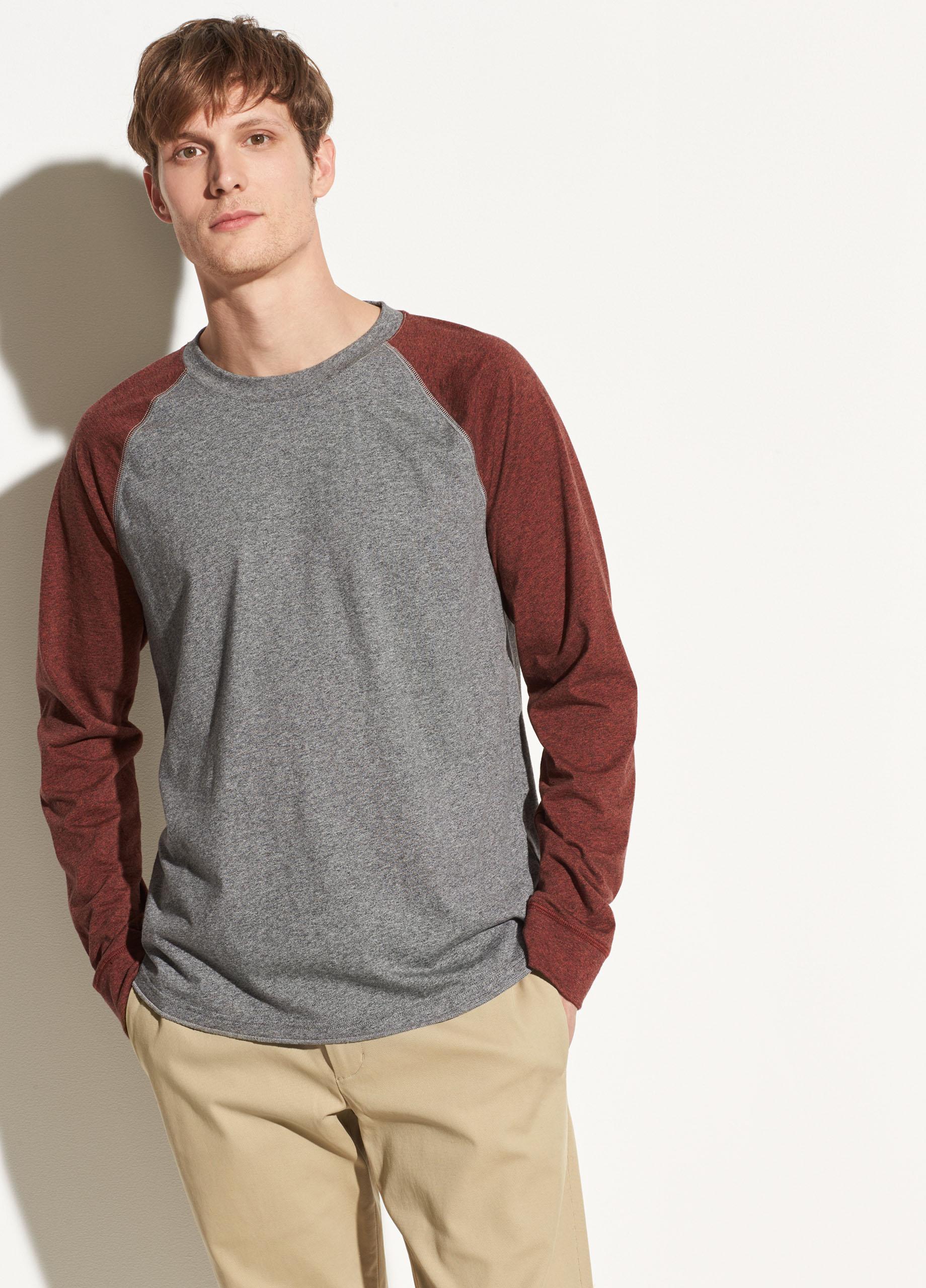 Vince Long Sleeve Baseball Tee in Gray for Men - Lyst