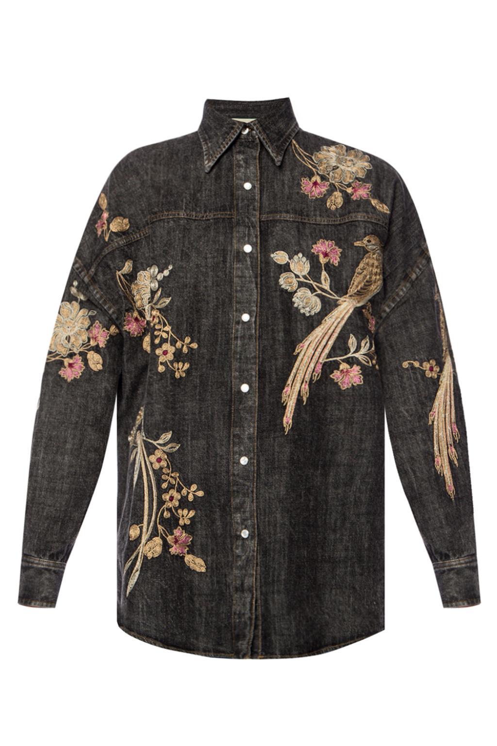Lyst - Gucci Denim Shirt With An Embroidered Pattern in Gray