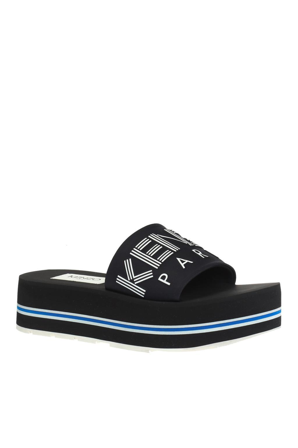 KENZO Logo Slides in Black - Lyst