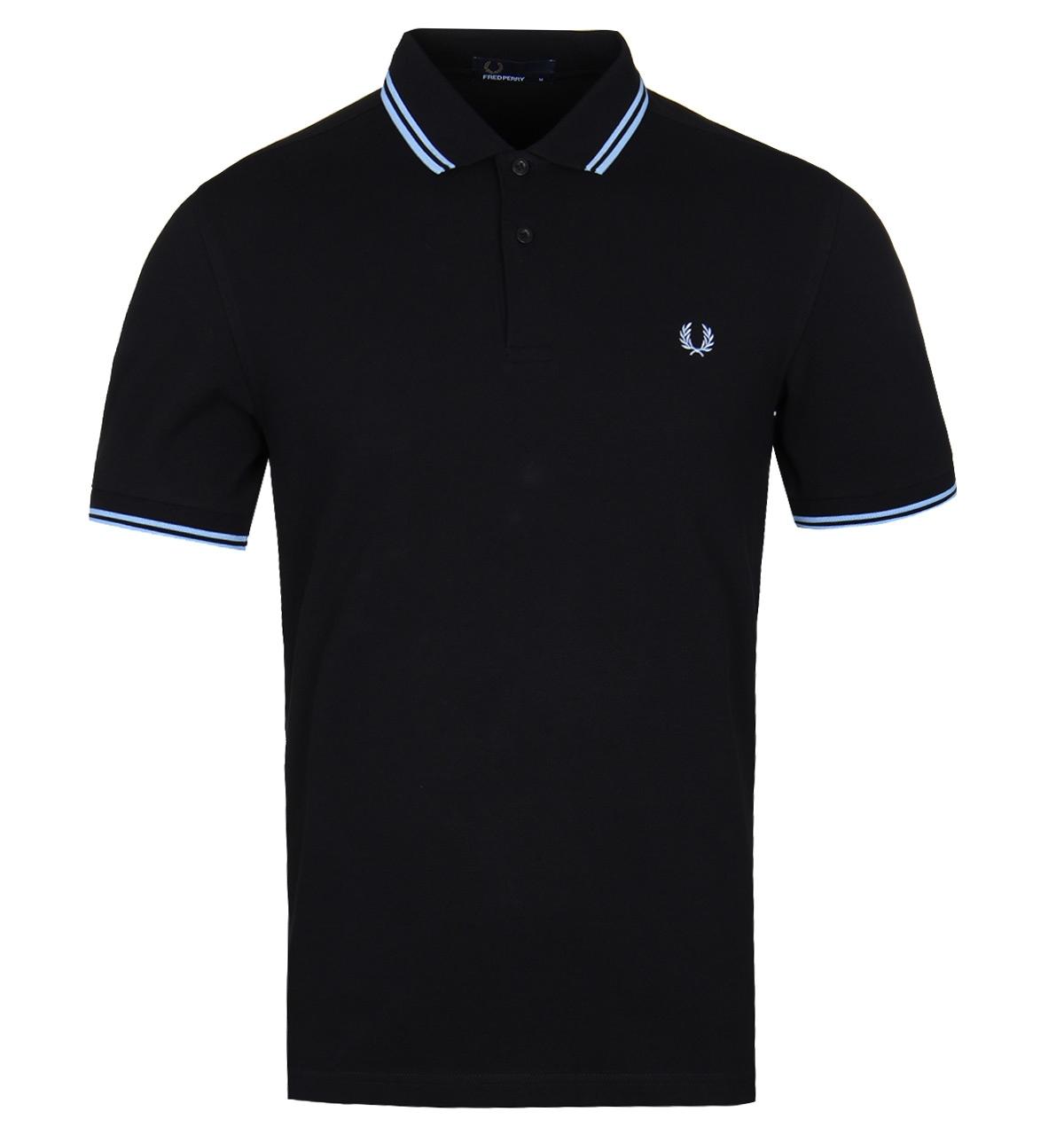 Lyst - Fred Perry Black & Sky Blue Twin Tipped Pique Polo Shirt in ...