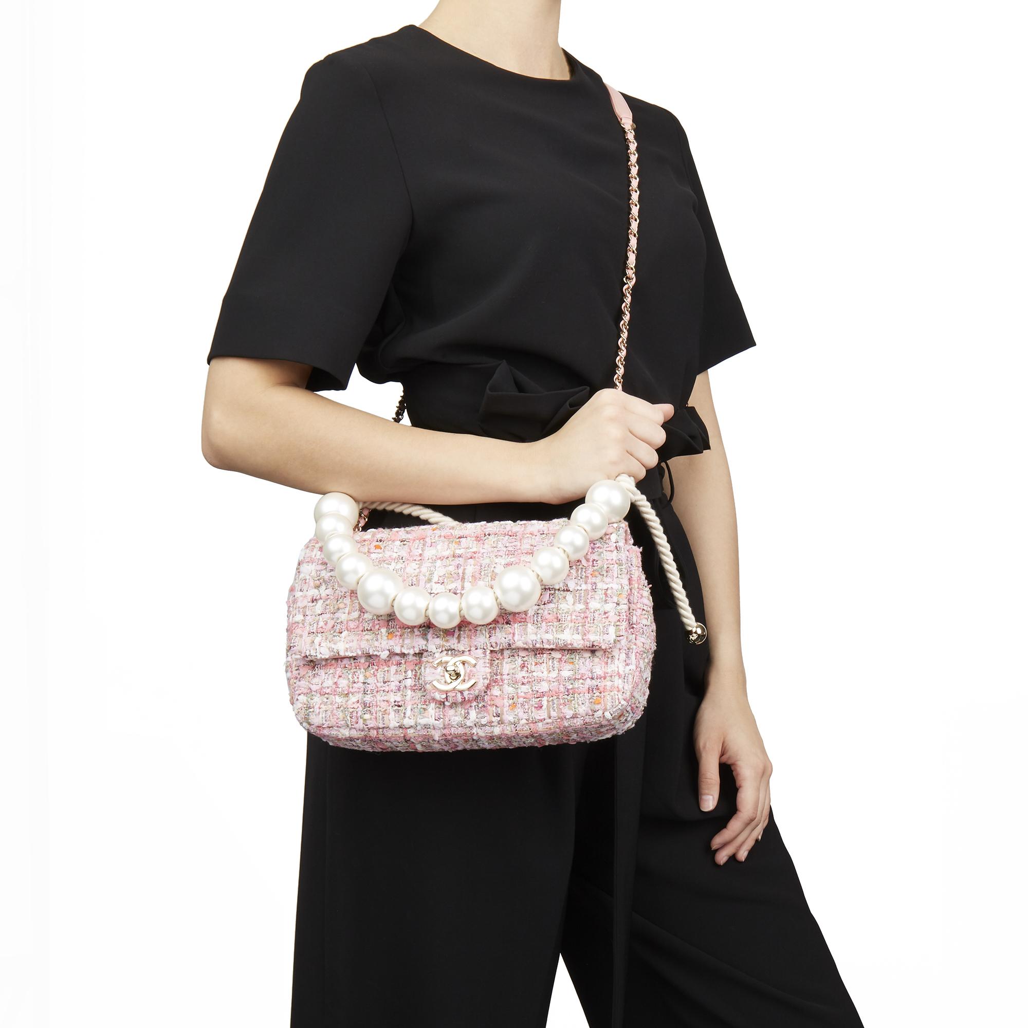 Chanel Pink Tweed Fabric & Pearls Classic Single Flap Bag - Lyst