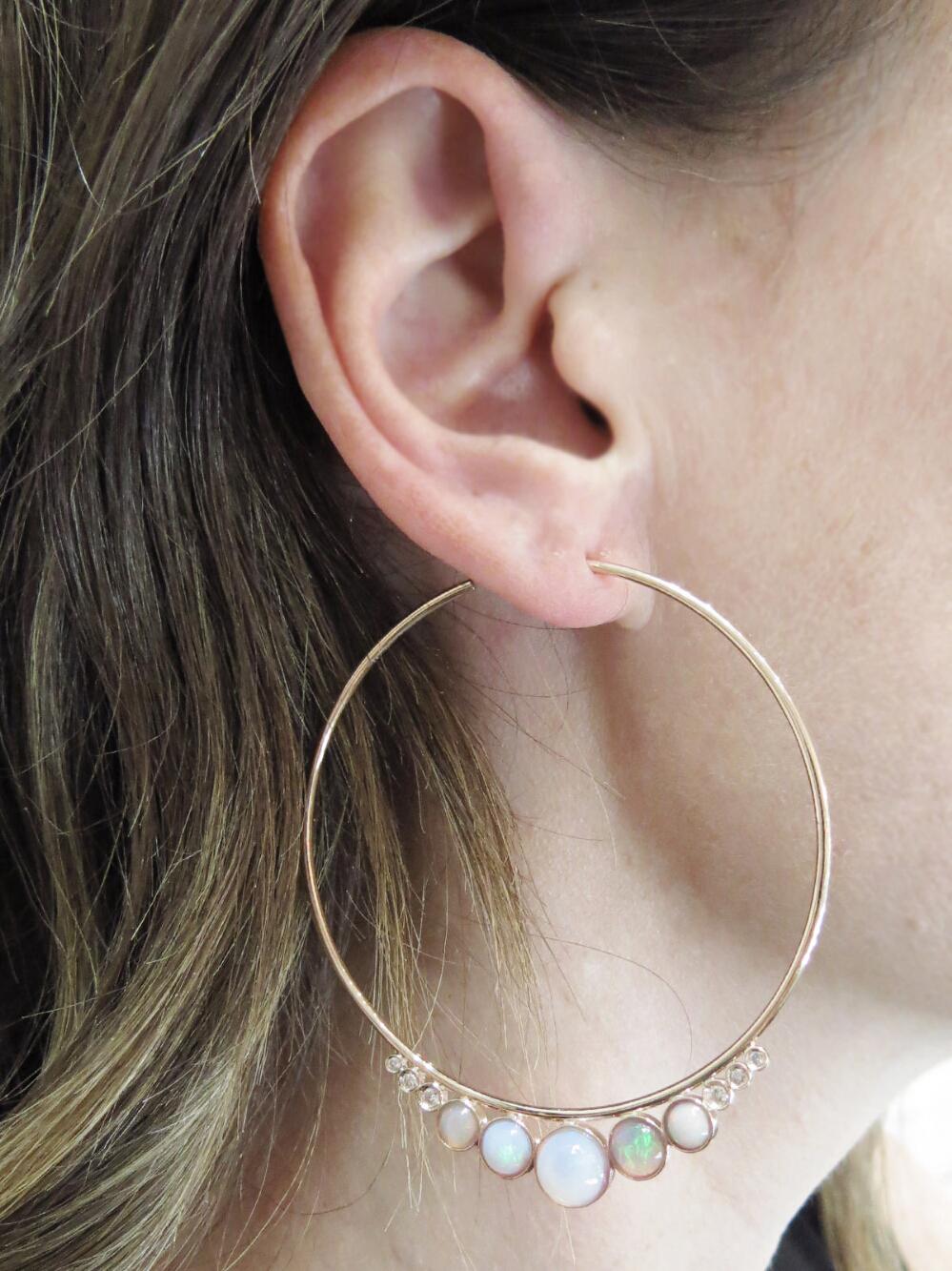 Lyst Jacquie Aiche Graduated Opal And Diamond Hoop Earrings In View Fullscreen