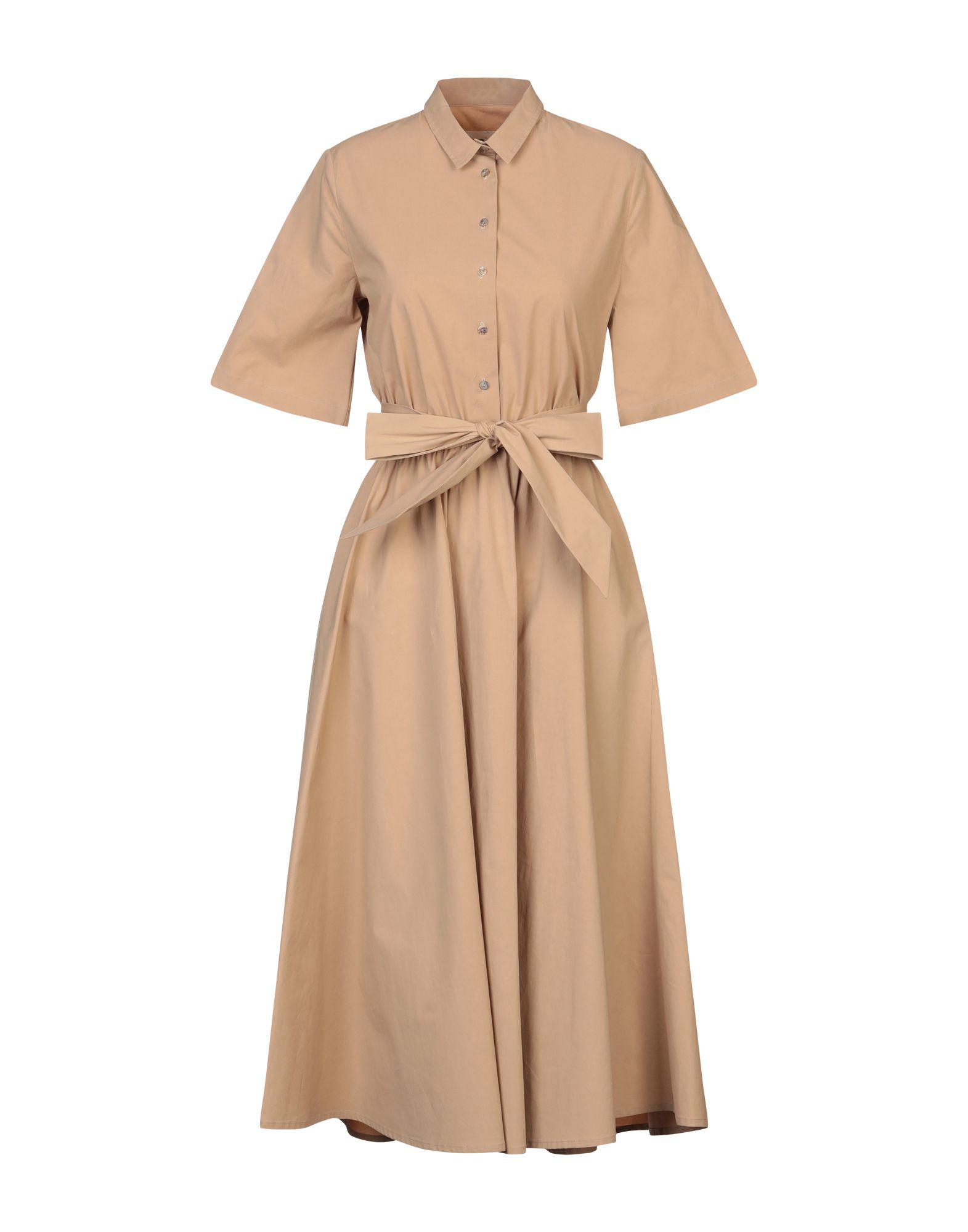 Niu Cotton 3/4 Length Dress in Beige (Natural) - Lyst
