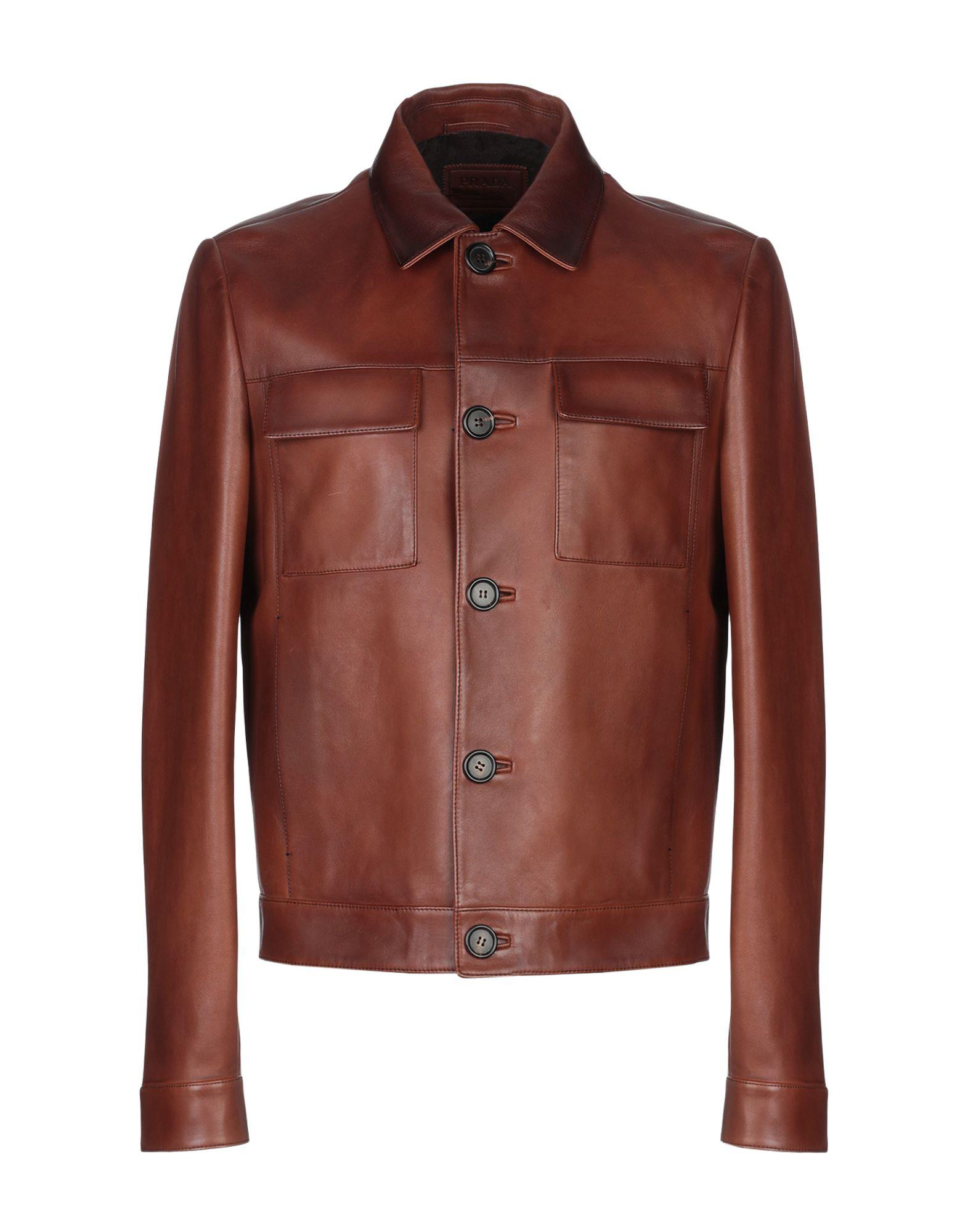 Prada Leather Jacket in Brown for Men - Lyst