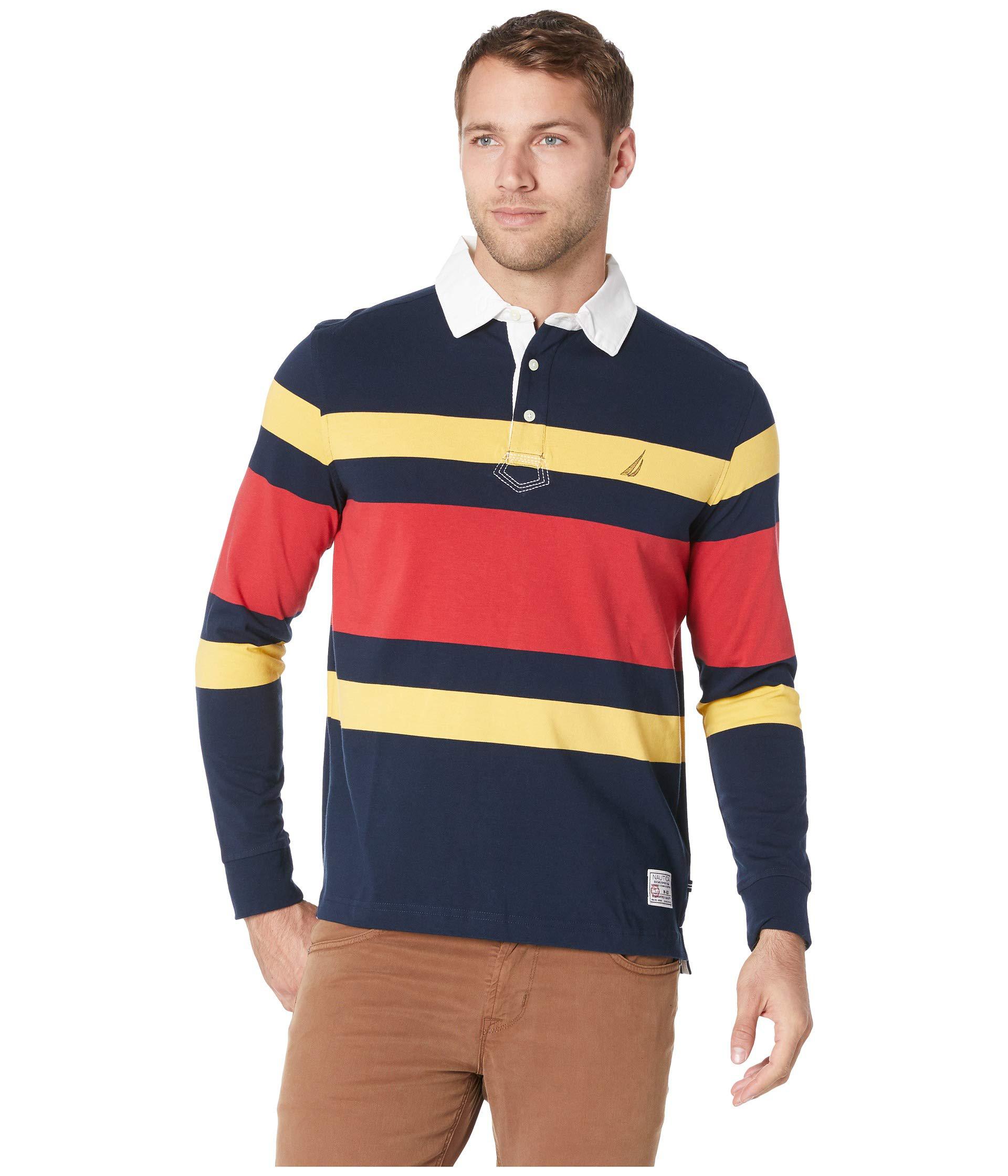 Nautica Long Sleeve Rugby Stripe Shipman (convoy Green) Men's Clothing ...