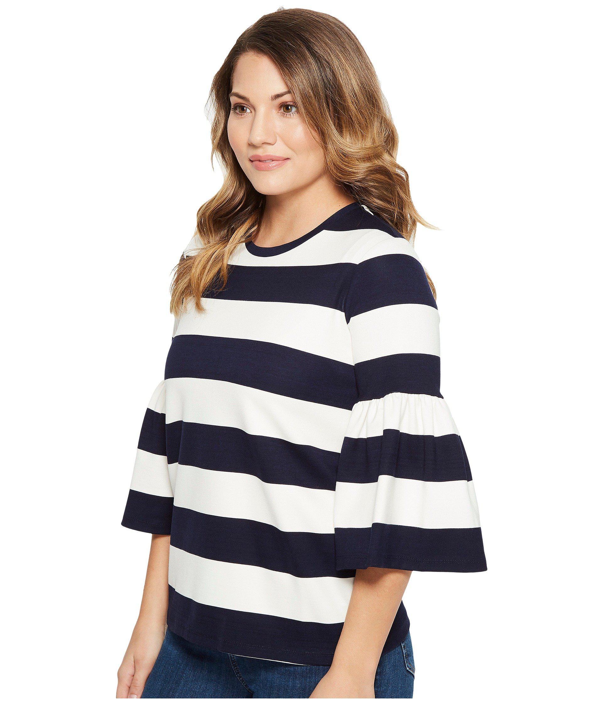 Lauren by Ralph Lauren Petite Striped Ponte Bell-sleeve Top (navy/white ...