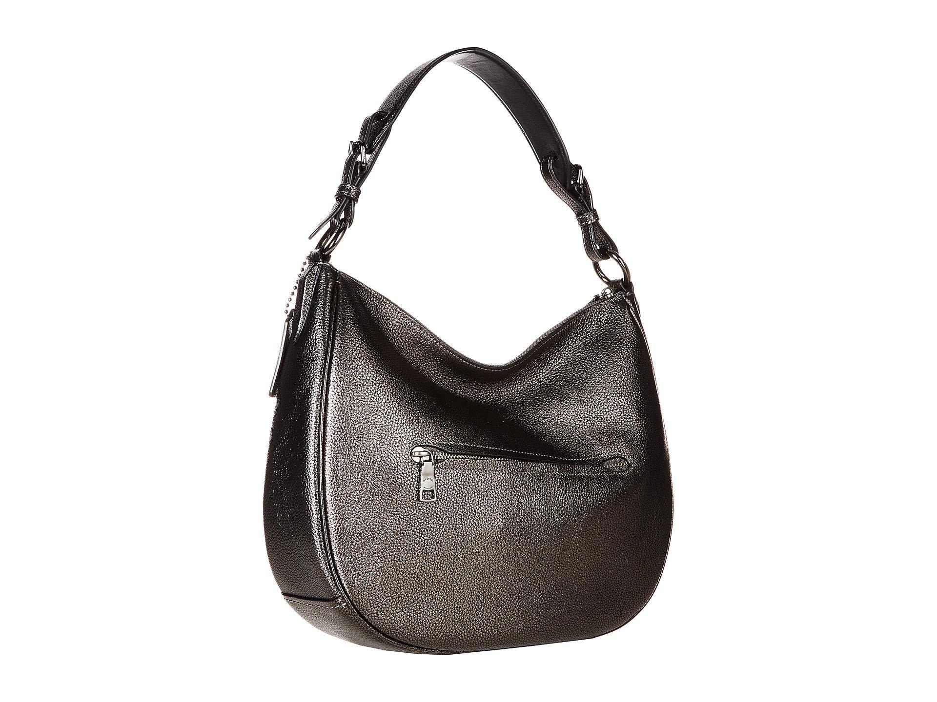 COACH Metallic Leather Sutton Hobo (gunmetal/metallic Graphite) Hobo ...