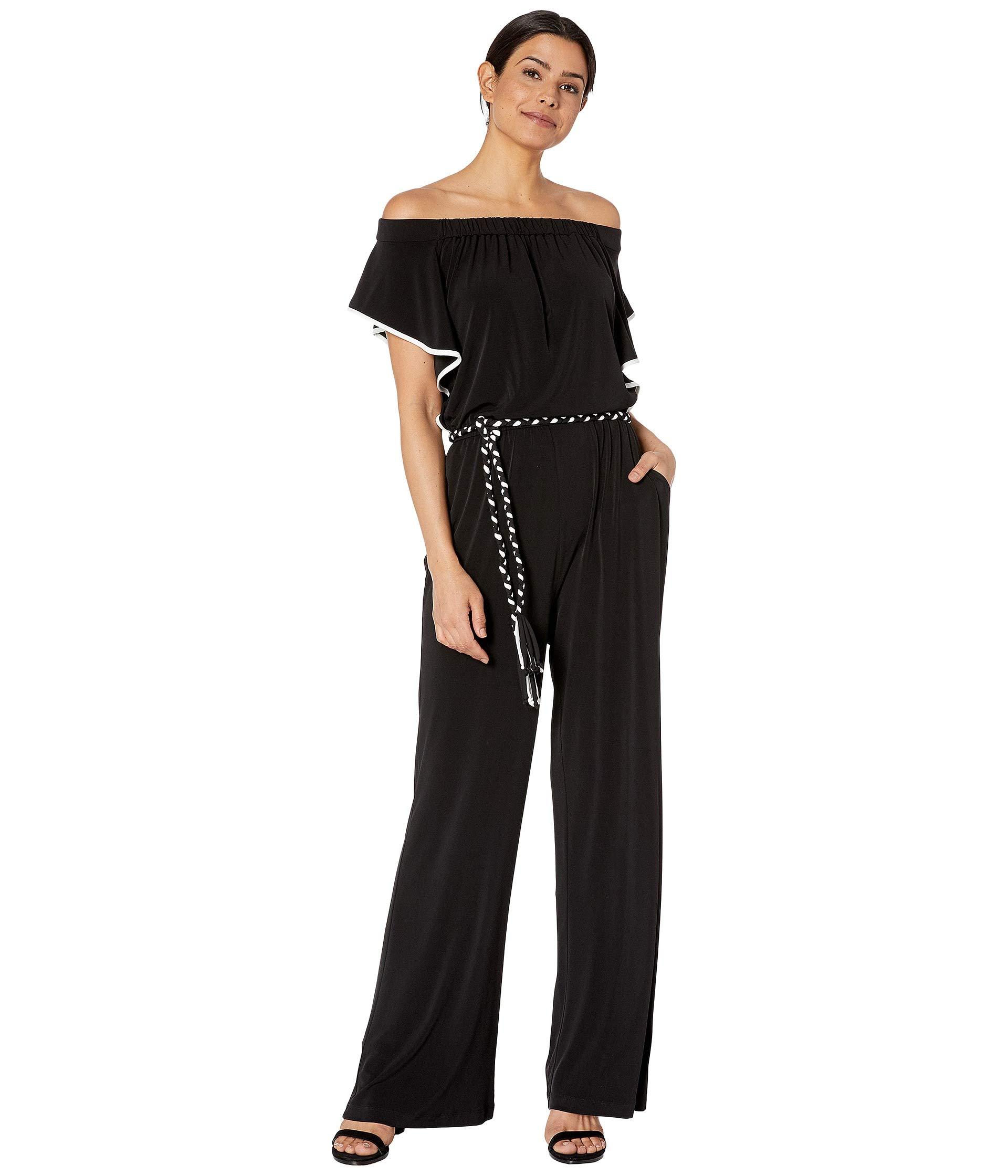 Calvin Klein Synthetic Braided Off The Shoulder Ruffle Jumpsuit In Black Save 66 Lyst 2627