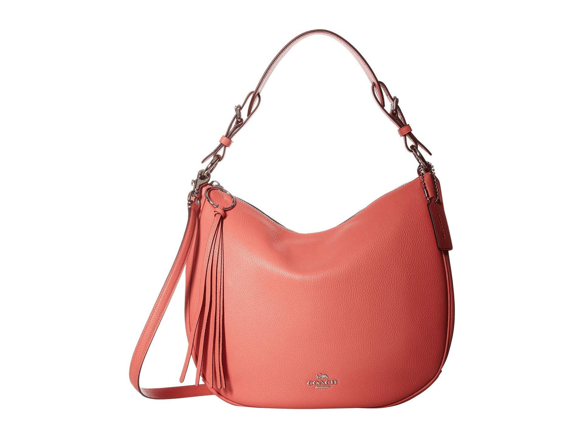 COACH Polished Pebble Leather Sutton Hobo in Red - Lyst