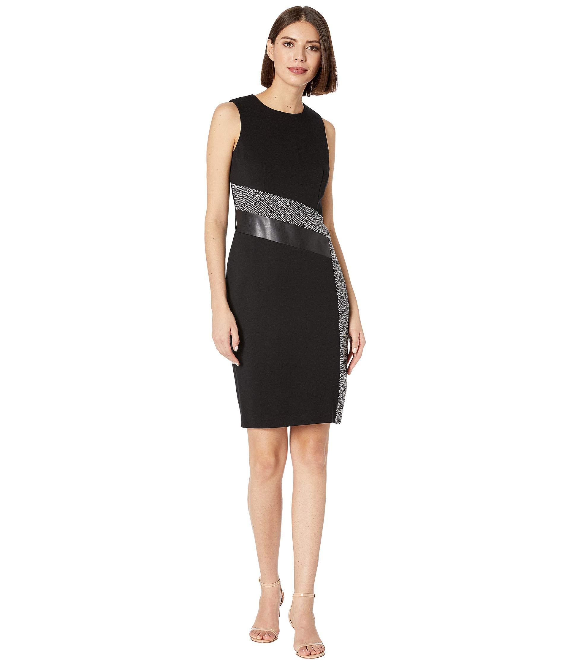 Lyst - Calvin Klein Tweed Patchwork Sheath Dress (black Melange Combo) Women&#39;s Clothing in Black