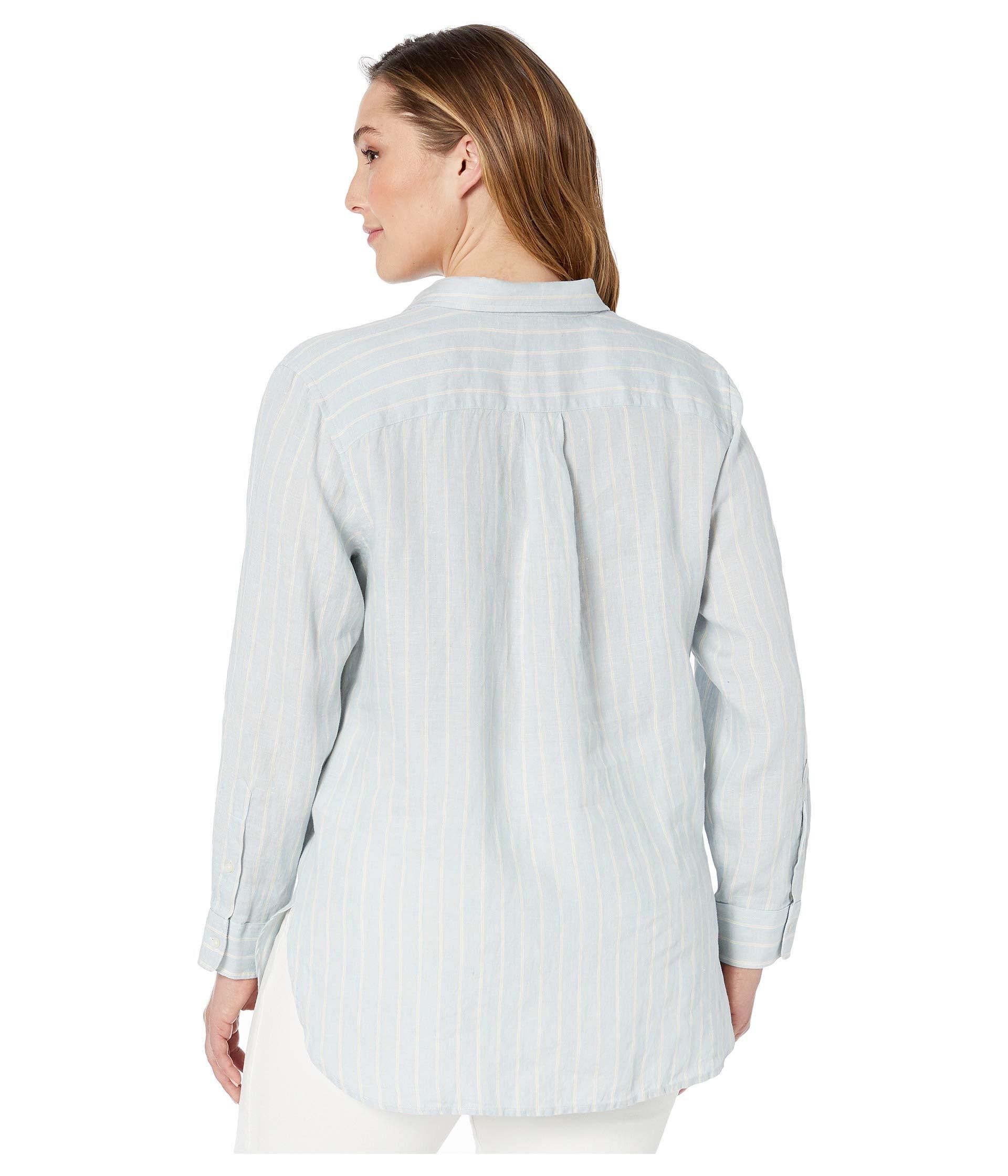 Lauren by Ralph Lauren Plus Size Linen Long Sleeve Shirt (light Blue Multi) Women's Clothing in 