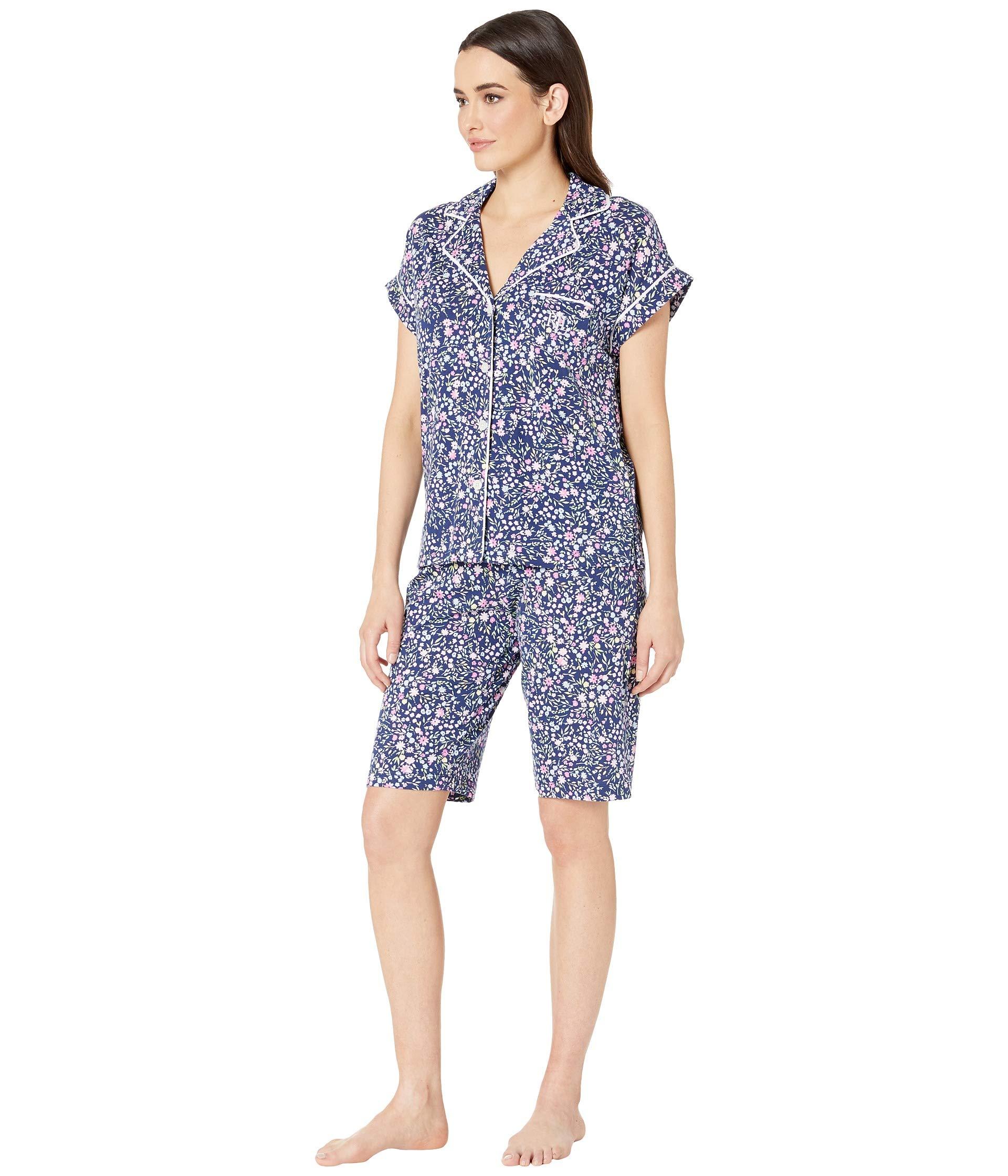 Lyst - Lauren by Ralph Lauren Notch Collar Bermuda Shorts Pajama Set ...