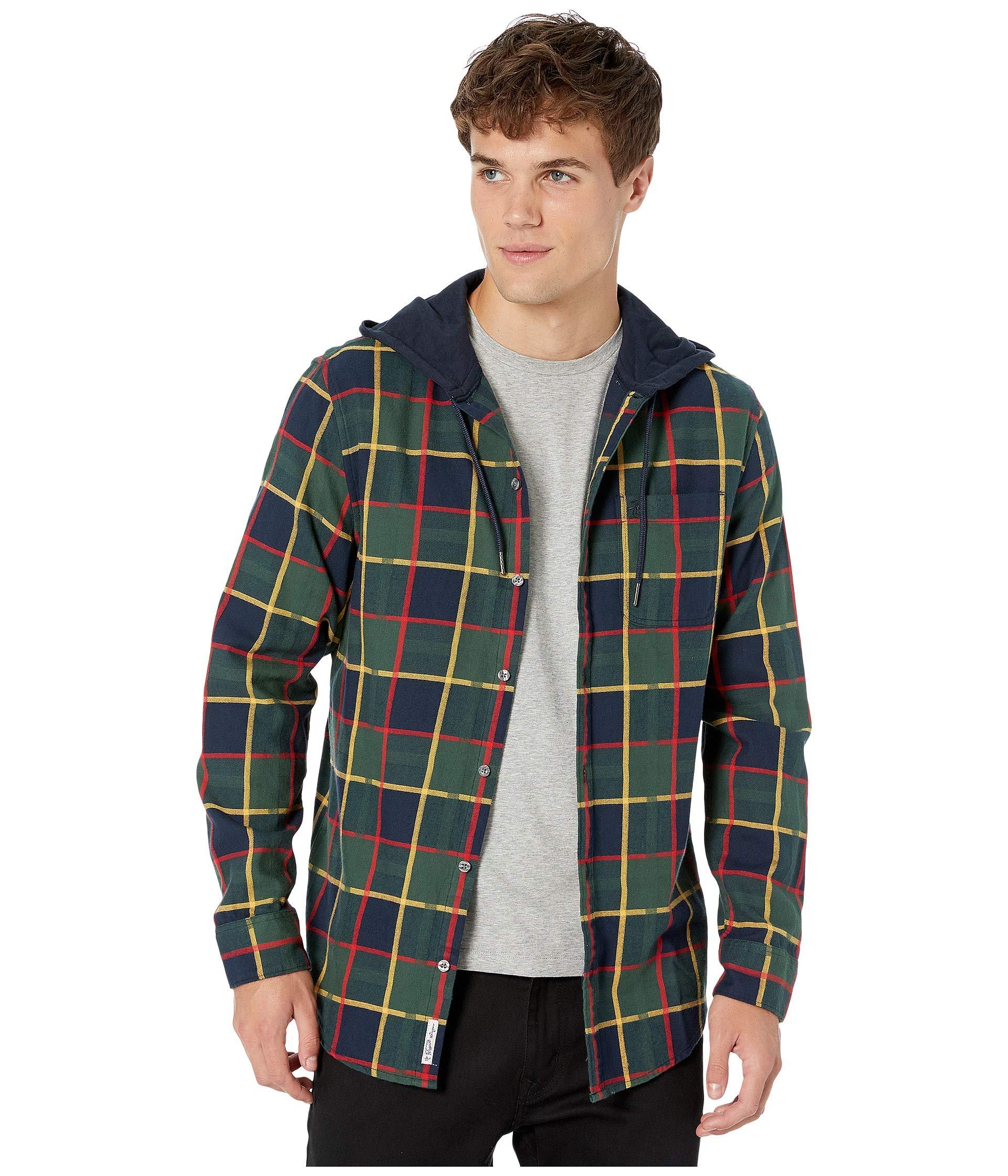 Original Penguin Long Sleeve Plaid Flannel Hoodie  in Blue 