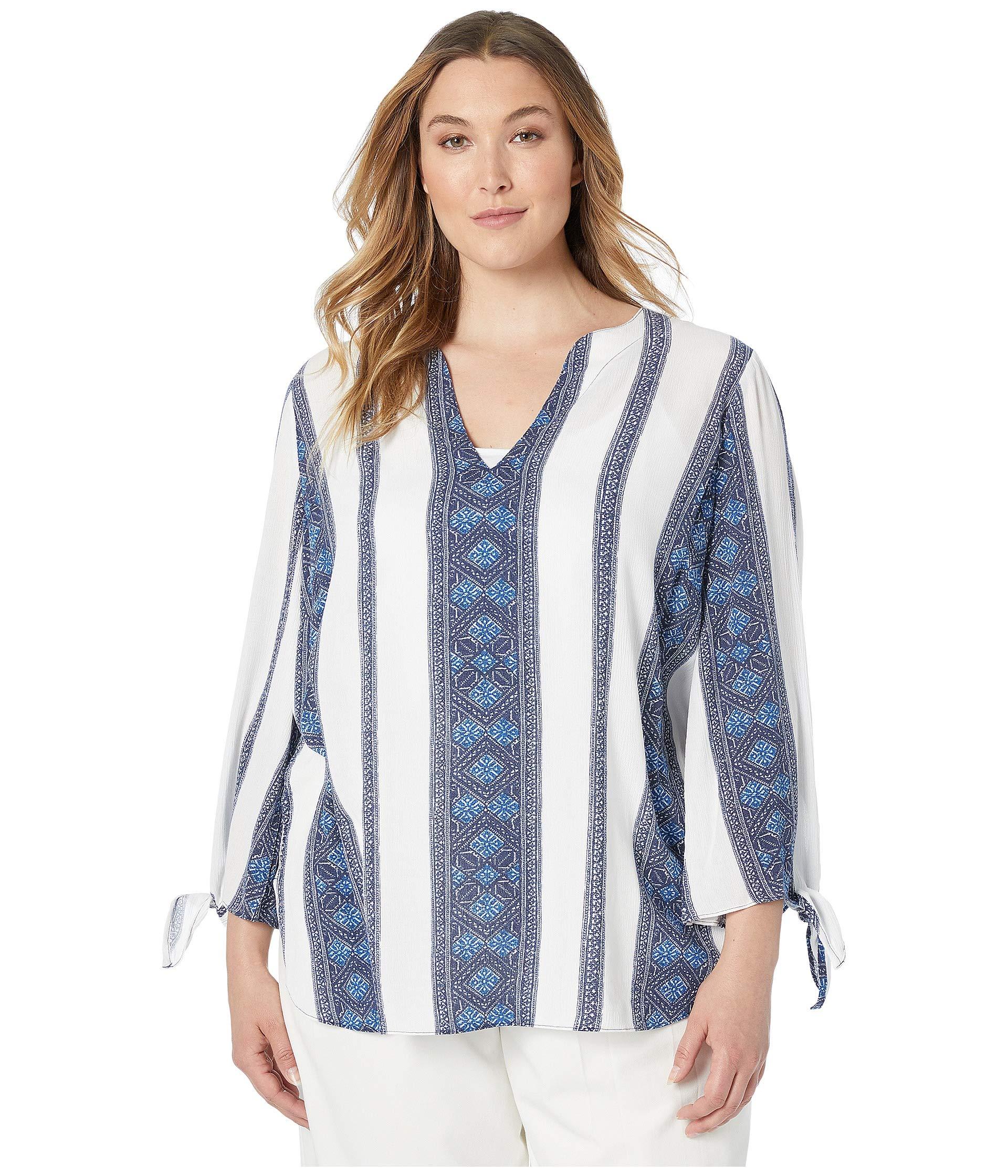 MICHAEL Michael Kors Plus Size Border Stripe Tie Top (true Navy ...