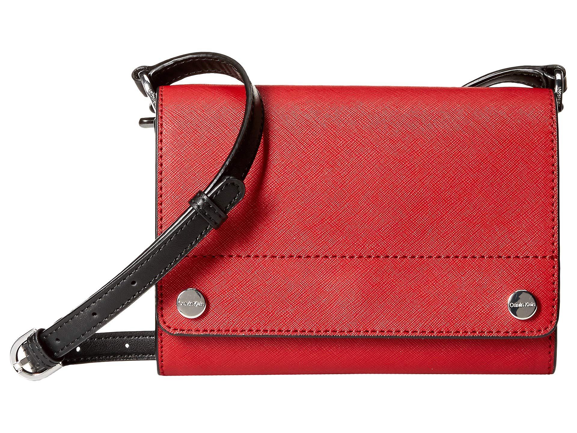 Lyst Calvin Klein Susan Saffiano Leather Flap Crossbody Red Calvin Klein