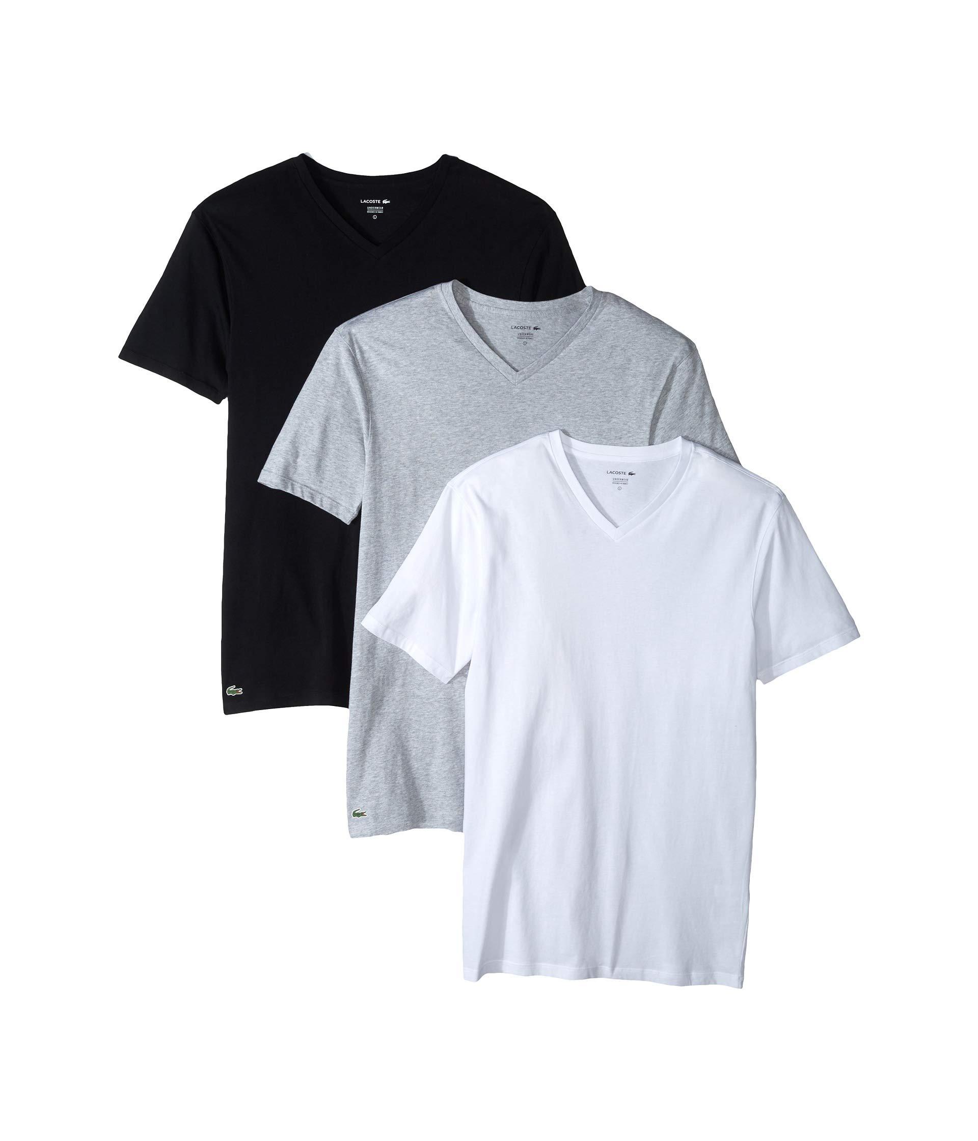 Lacoste Essentials 3-pack Classic Fit V-neck Tee (black/grey/white) Men ...