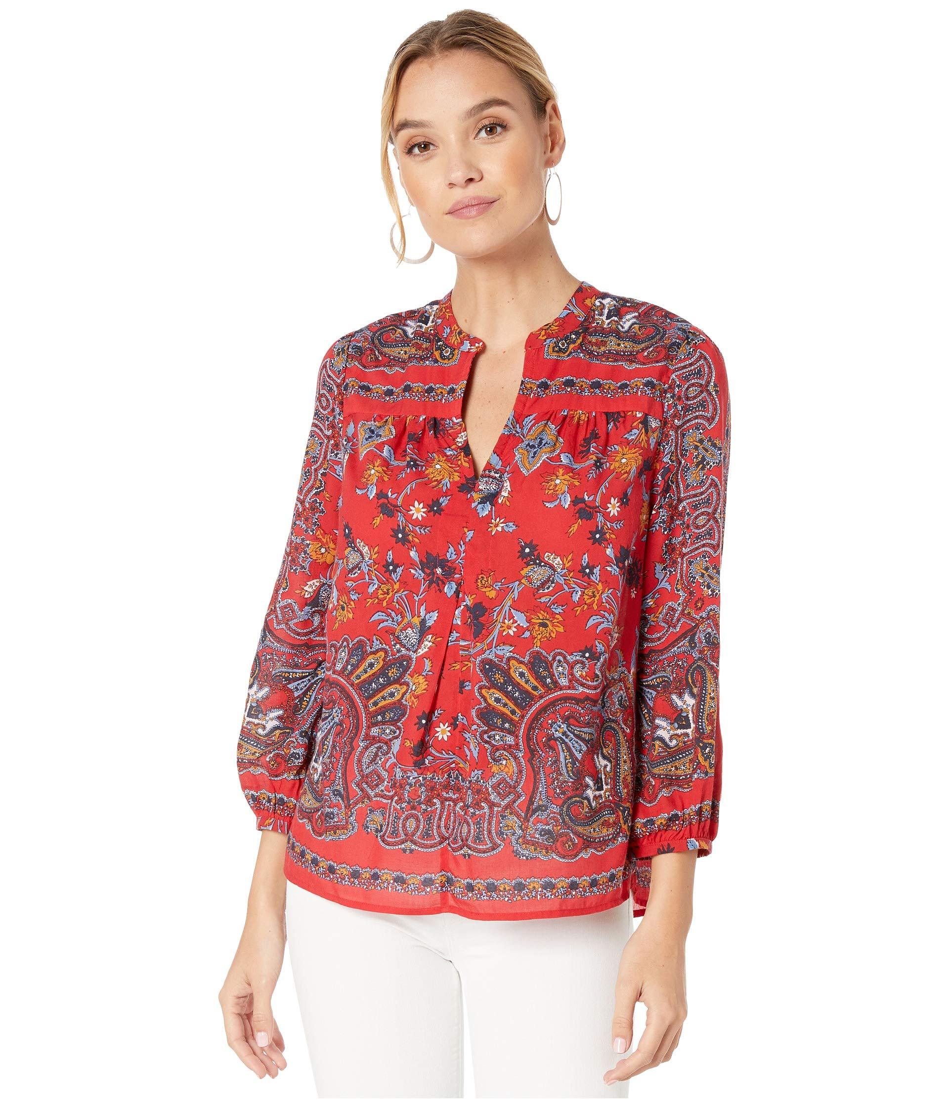 Lucky Brand Synthetic Printed Rami Peasant Top in Red - Lyst